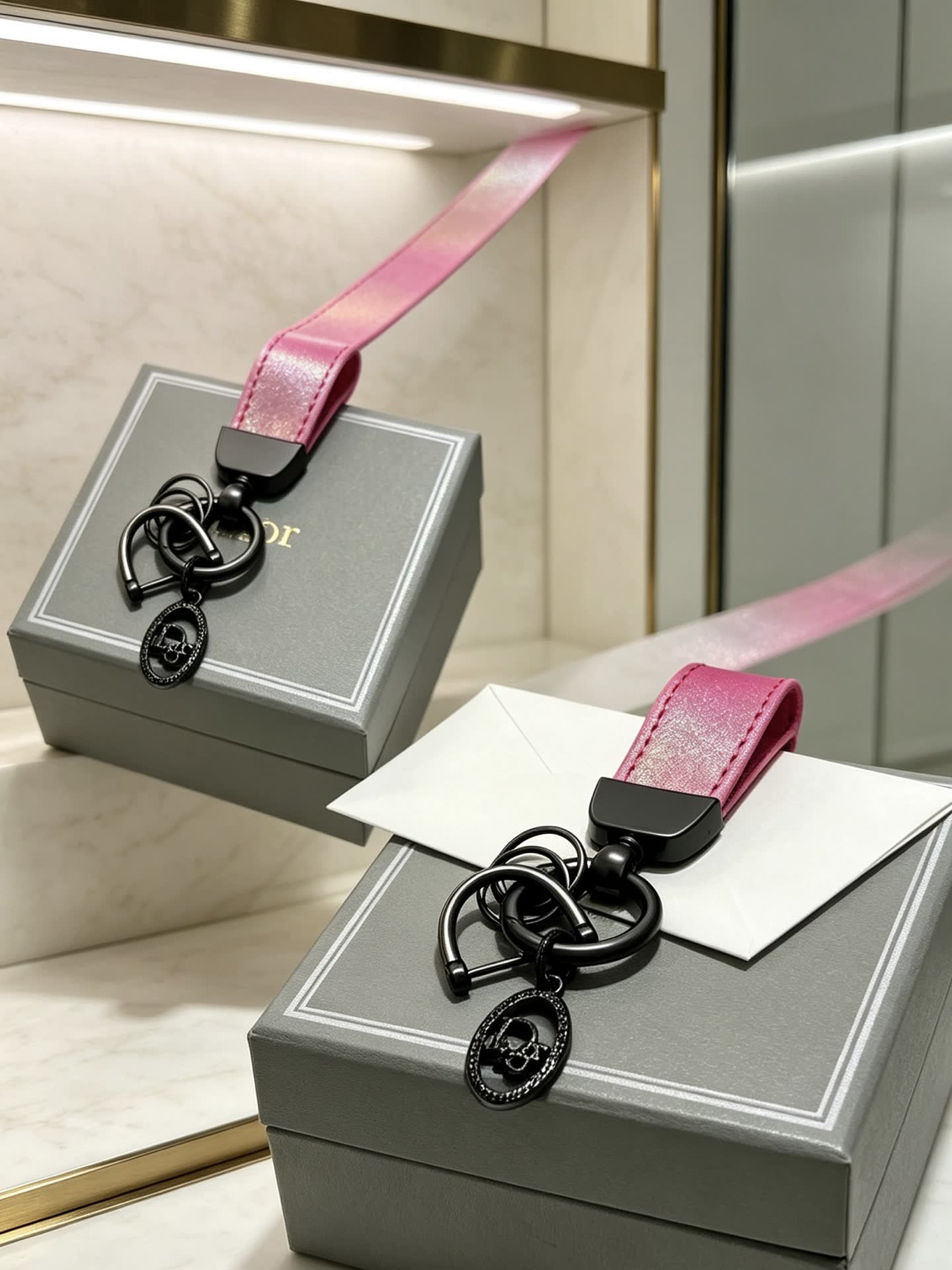 Dior Keychain with Gradient Leather Strap