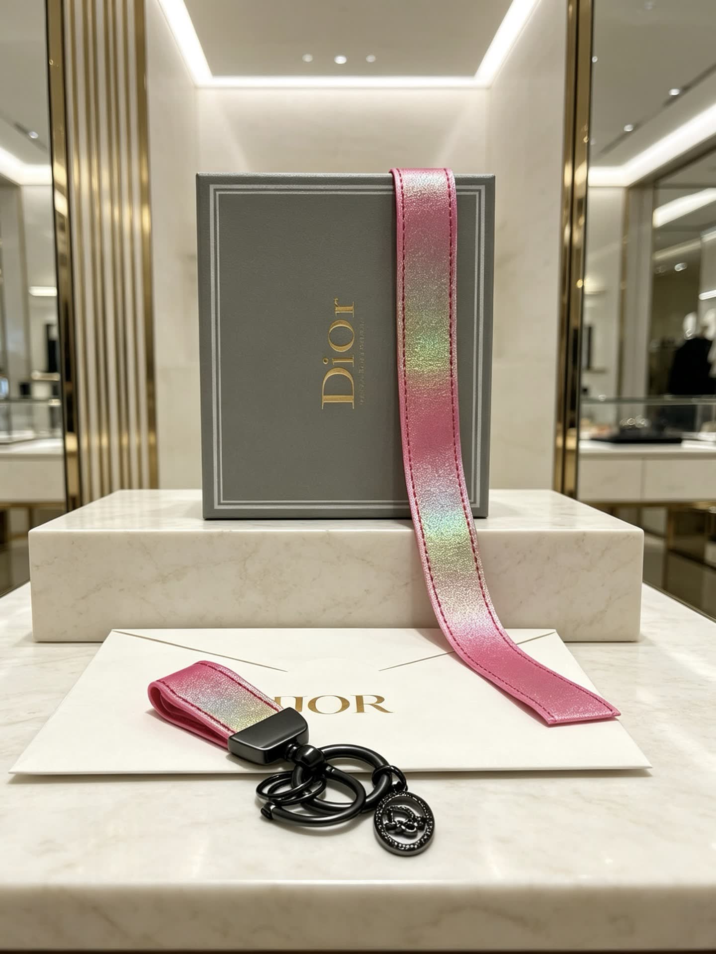 Dior Keychain with Gradient Leather Strap