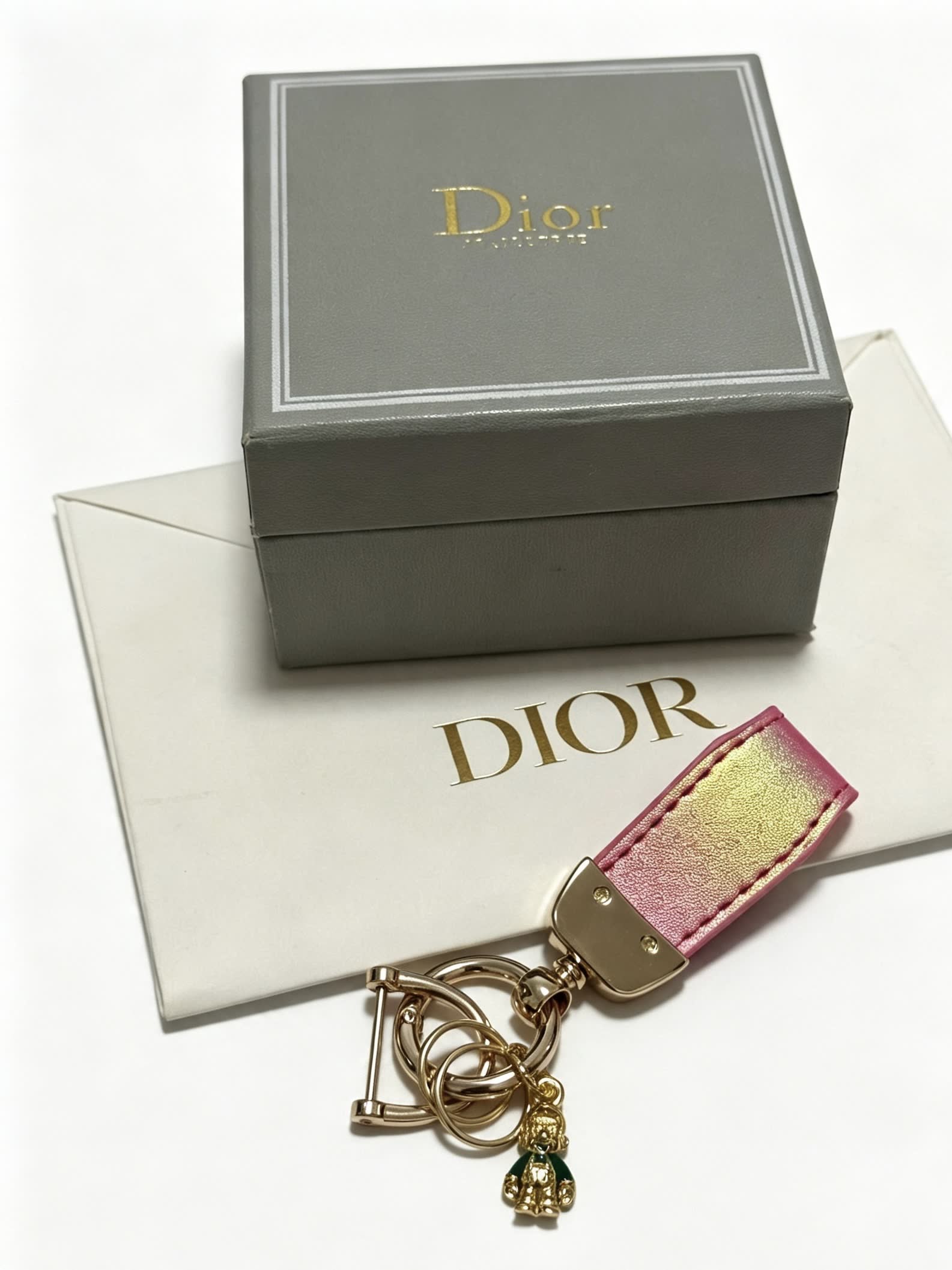 Dior Pink & Gold Leather Keychain with Charm
