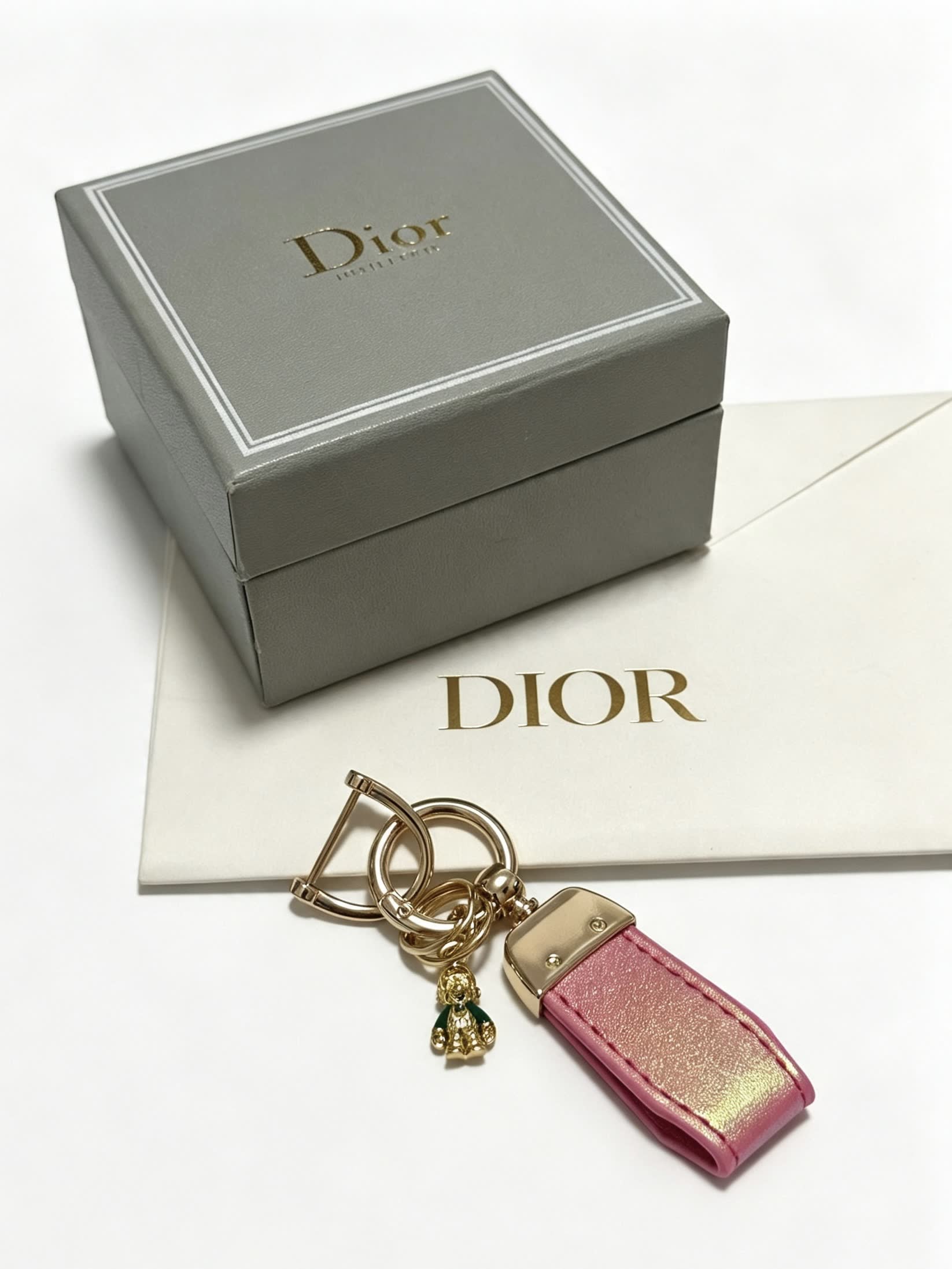 Dior Pink & Gold Leather Keychain with Charm