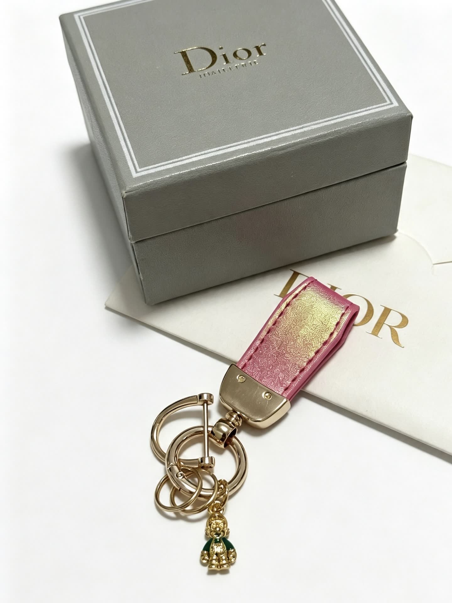 Dior Pink & Gold Leather Keychain with Charm