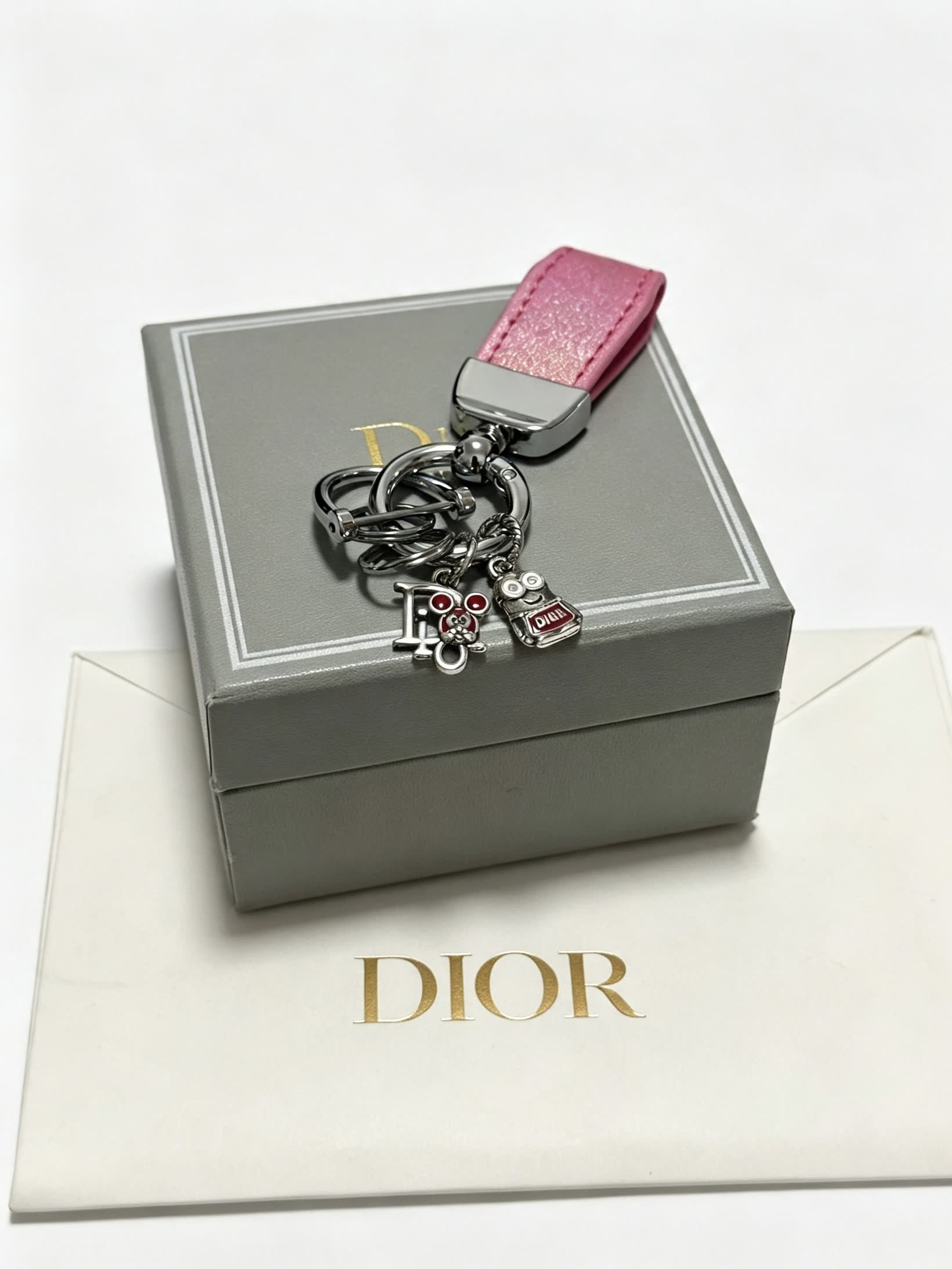 Dior Pink Leather Keychain with Charms