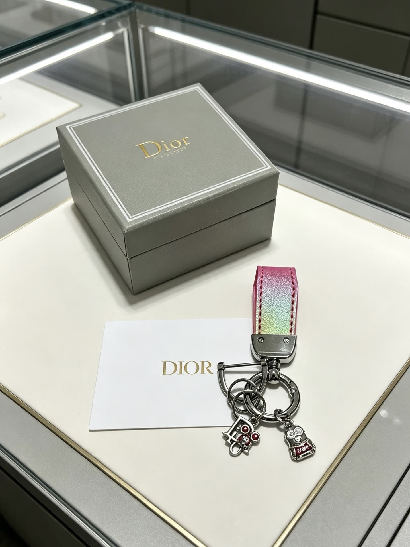 Dior Pink Leather Keychain with Charms