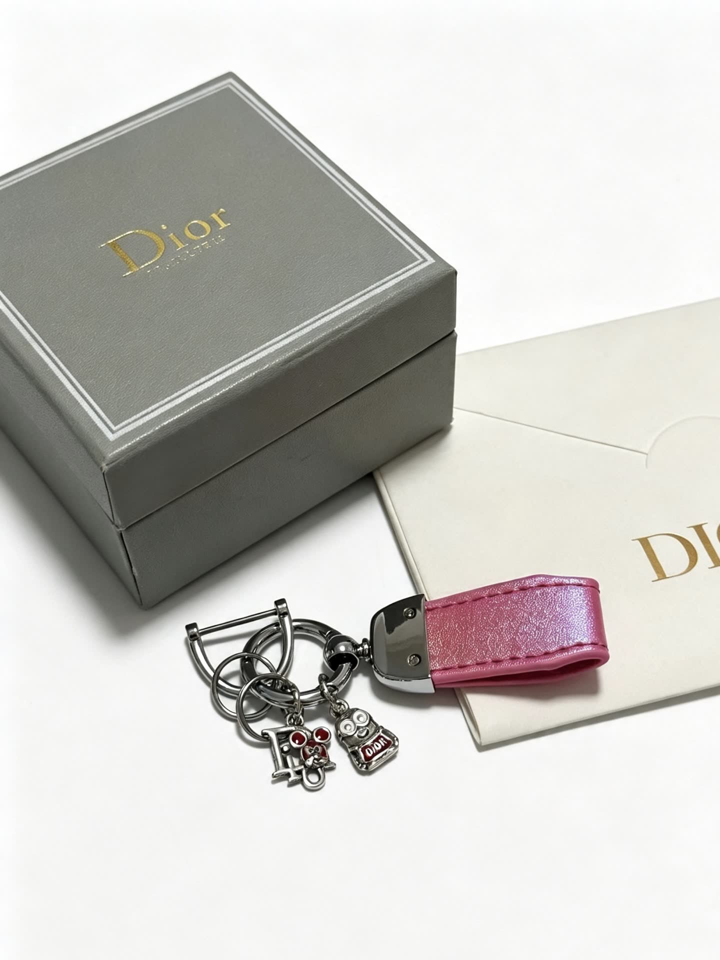 Dior Pink Leather Keychain with Charms