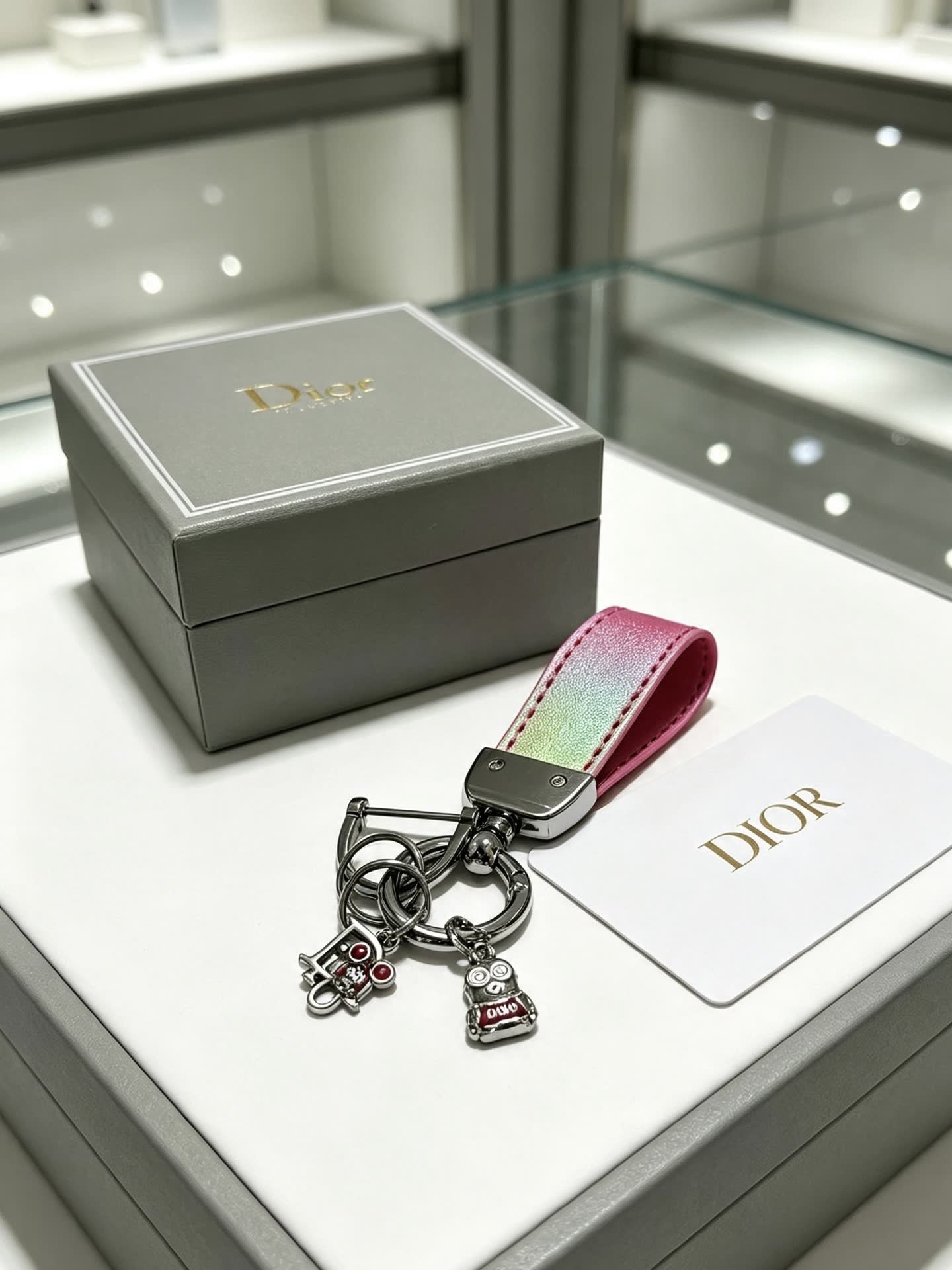 Dior Pink Leather Keychain with Charms