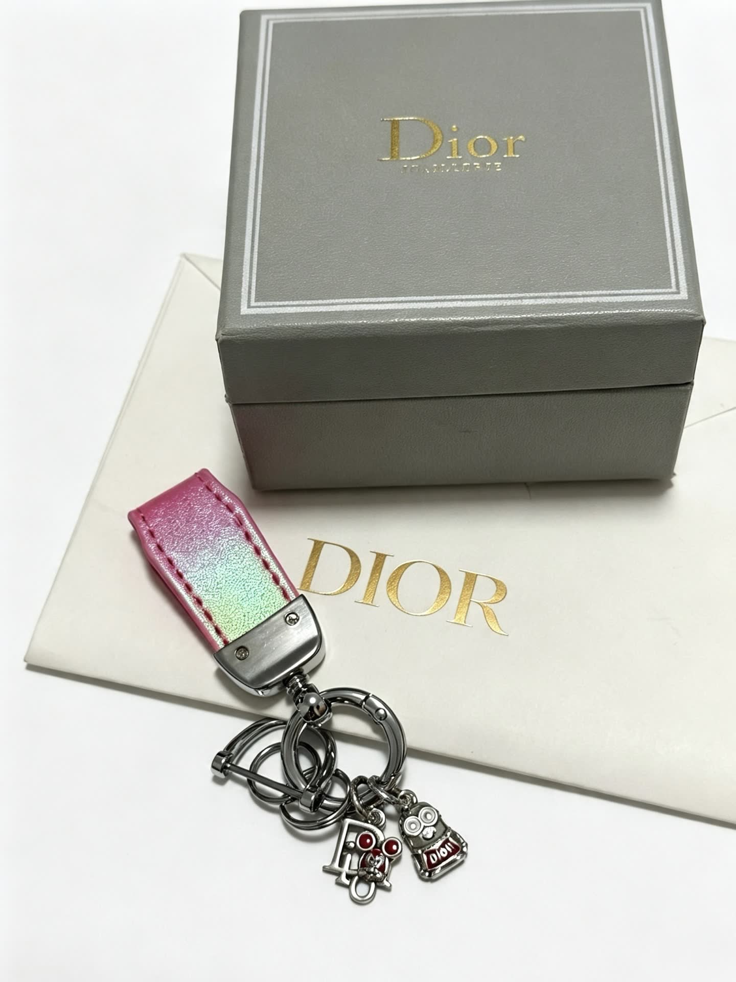 Dior Pink Leather Keychain with Charms