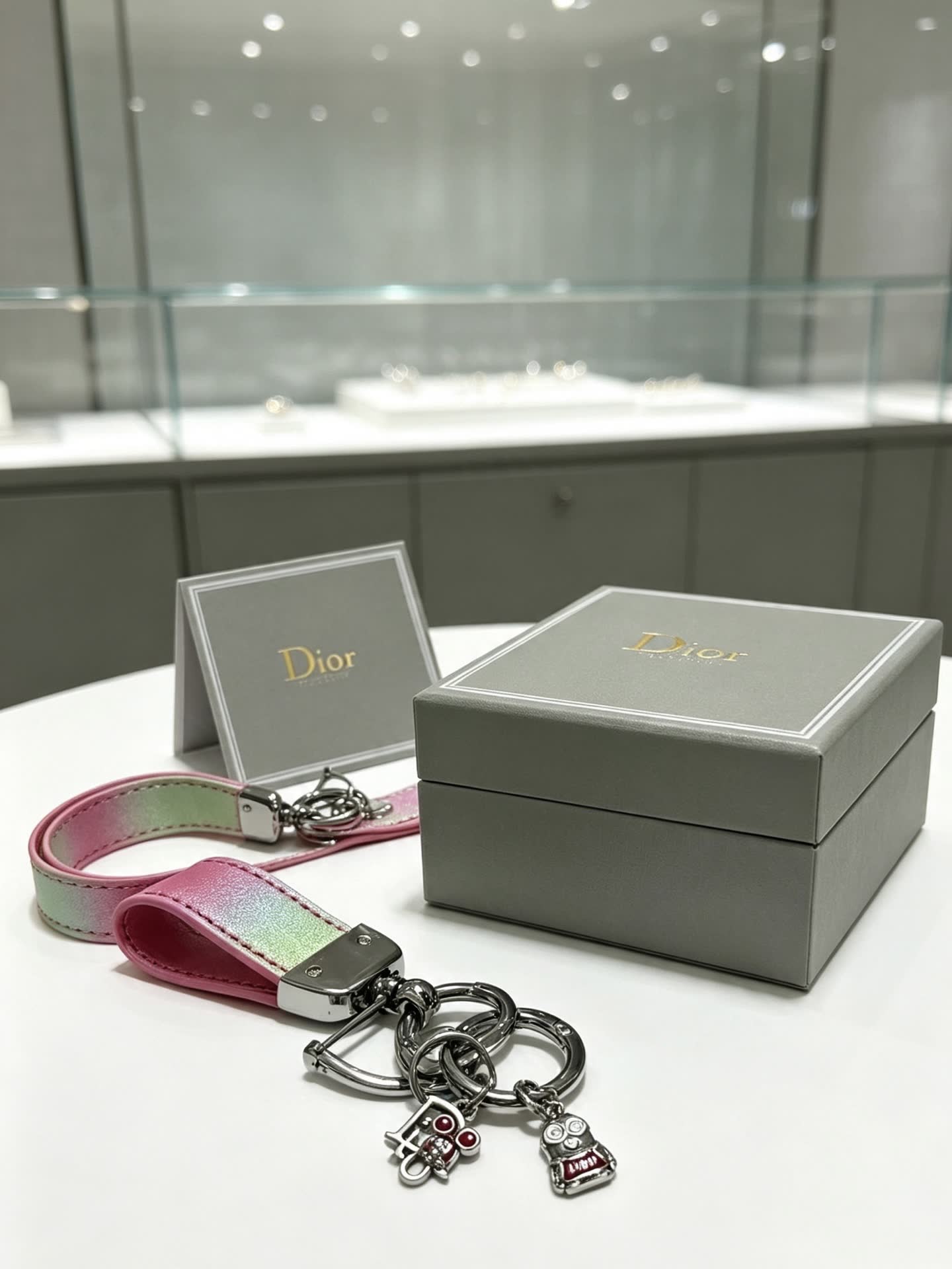 Dior Pink Leather Keychain with Charms