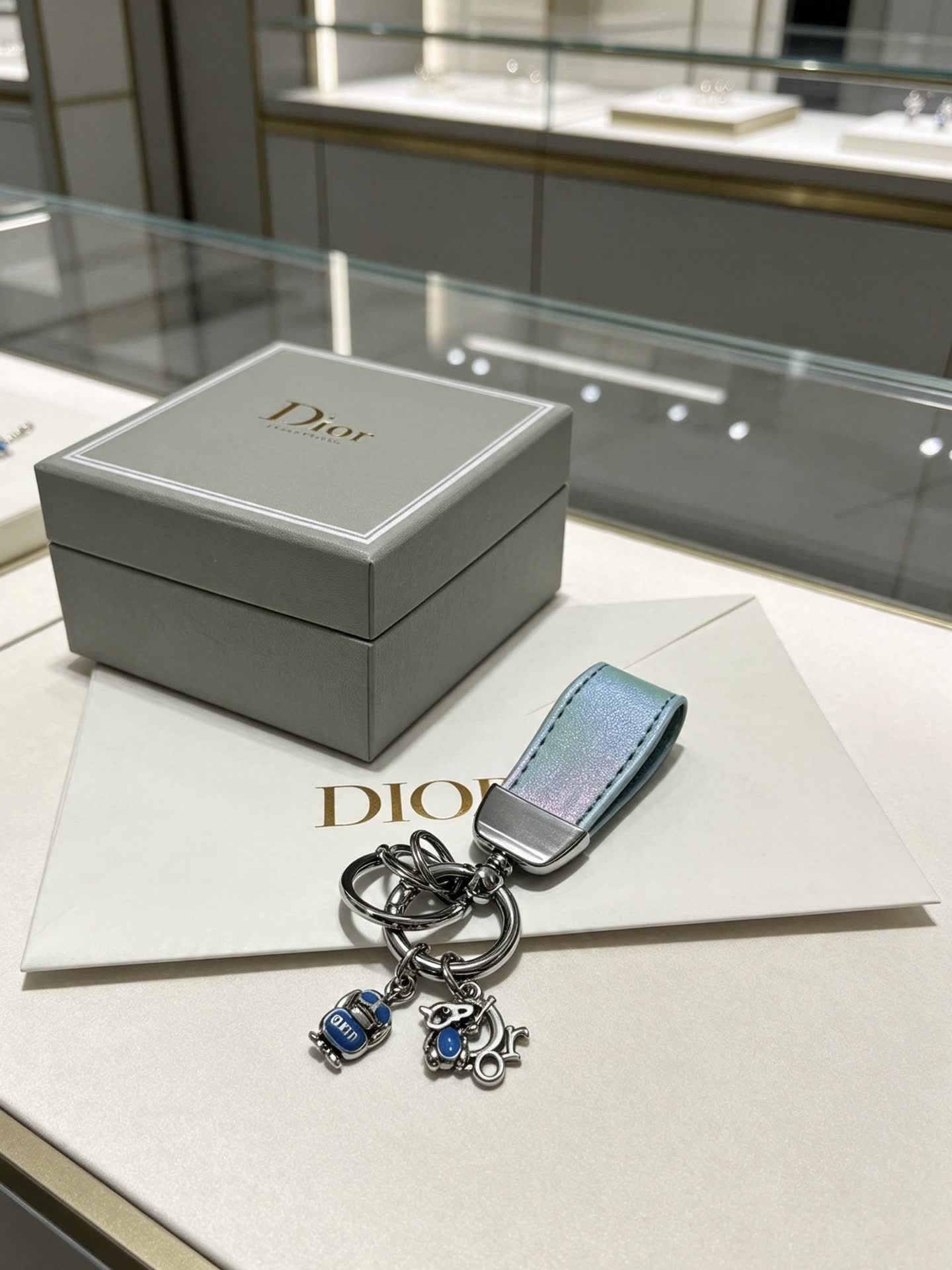 Dior Keychain with Blue Charms