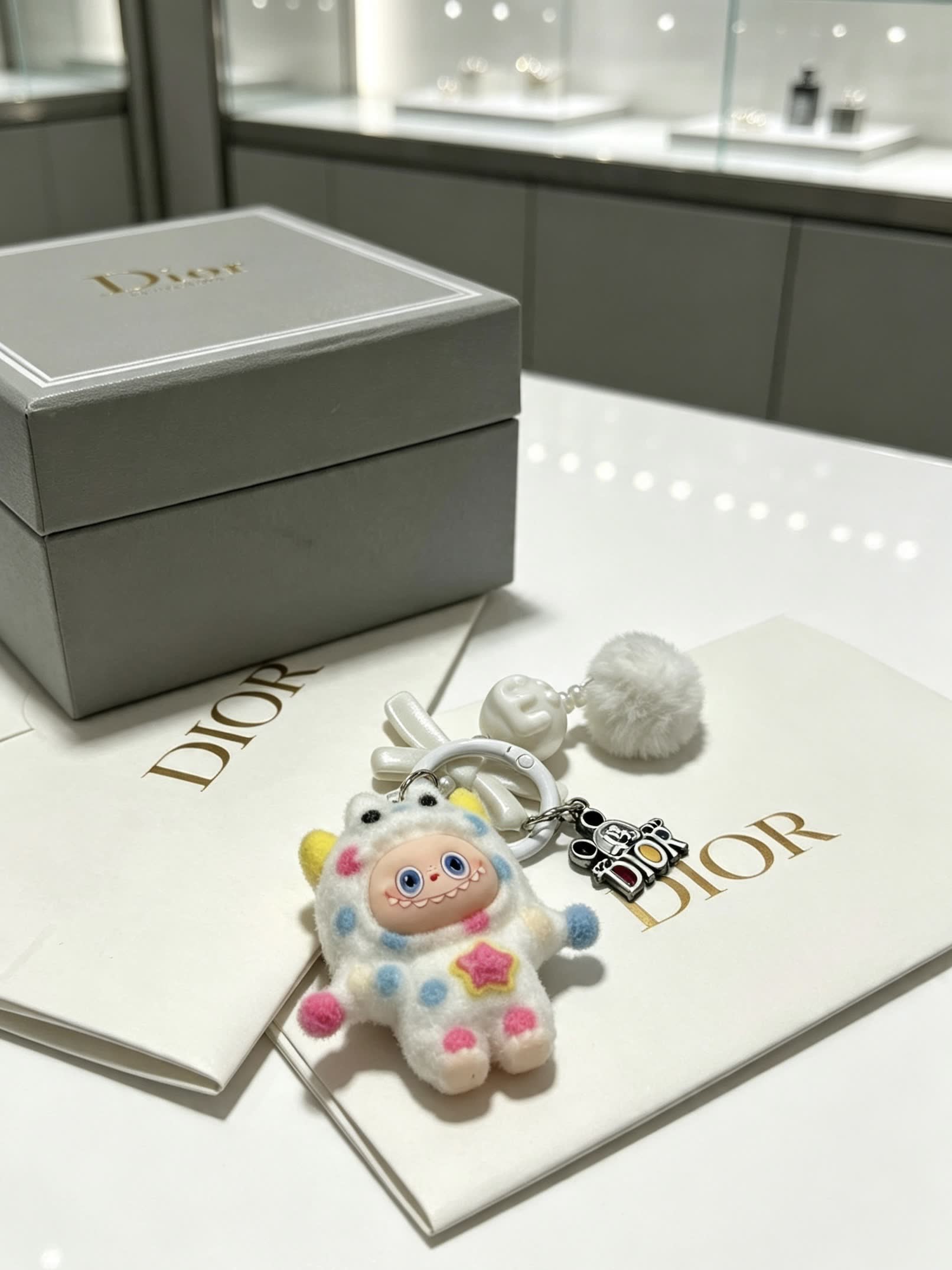 Dior Keychain with Cartoon Character