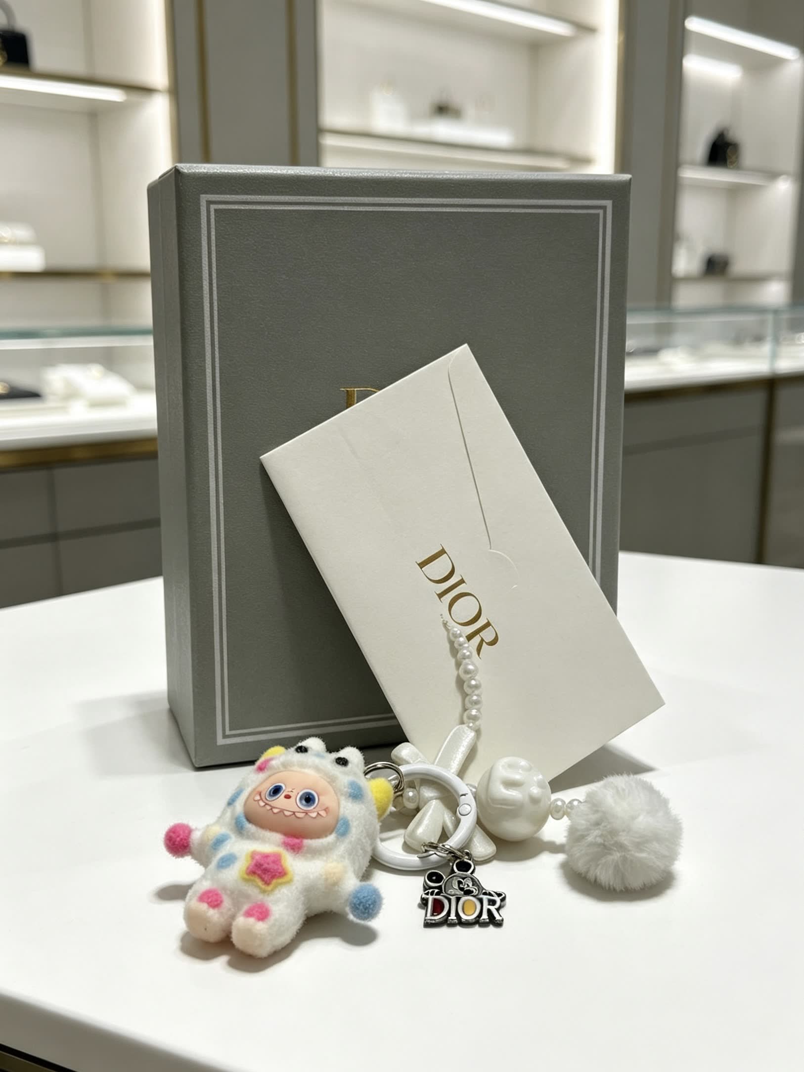 Dior Keychain with Cartoon Character