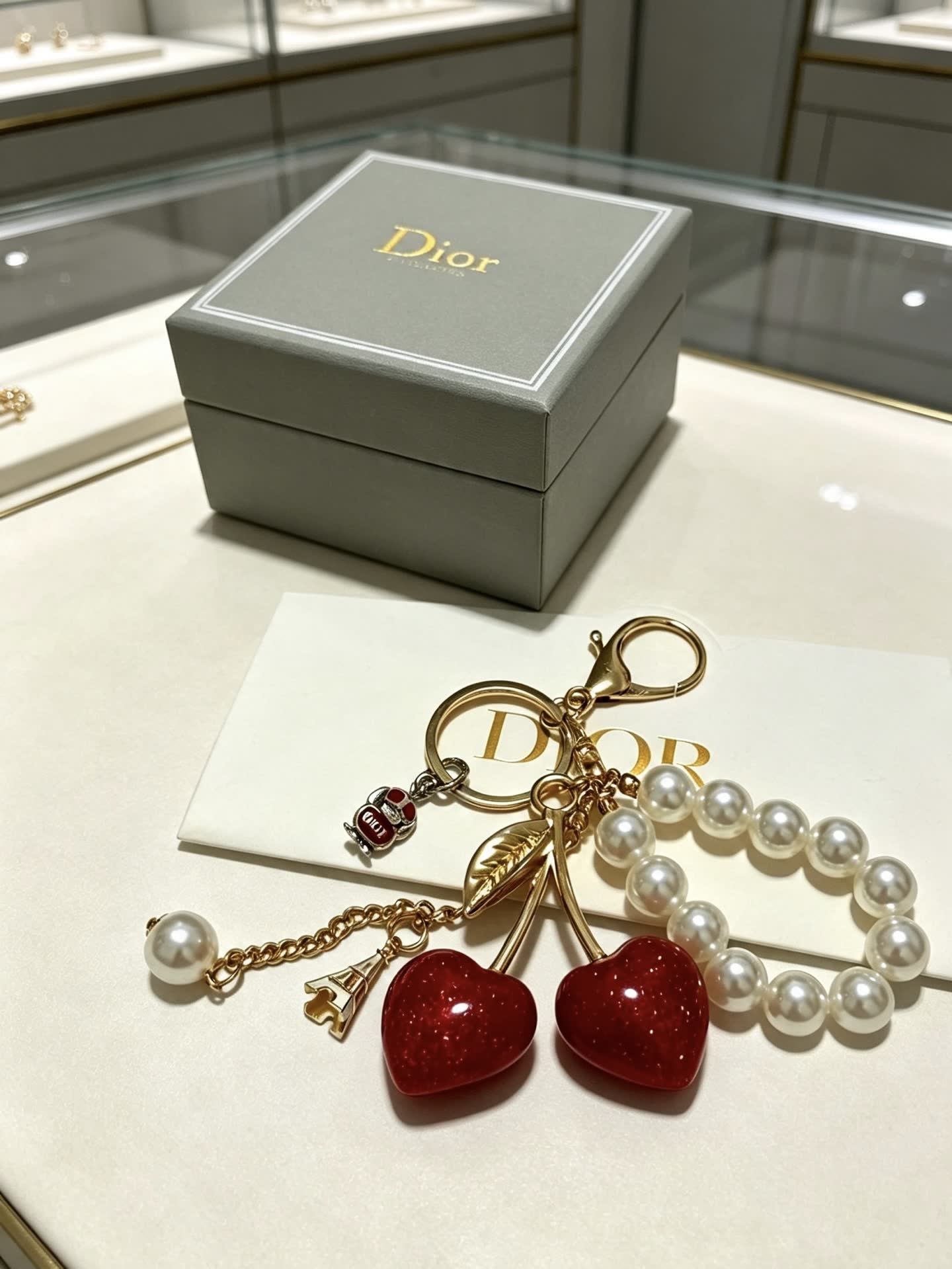 Dior Cherry & Pearl Keychain