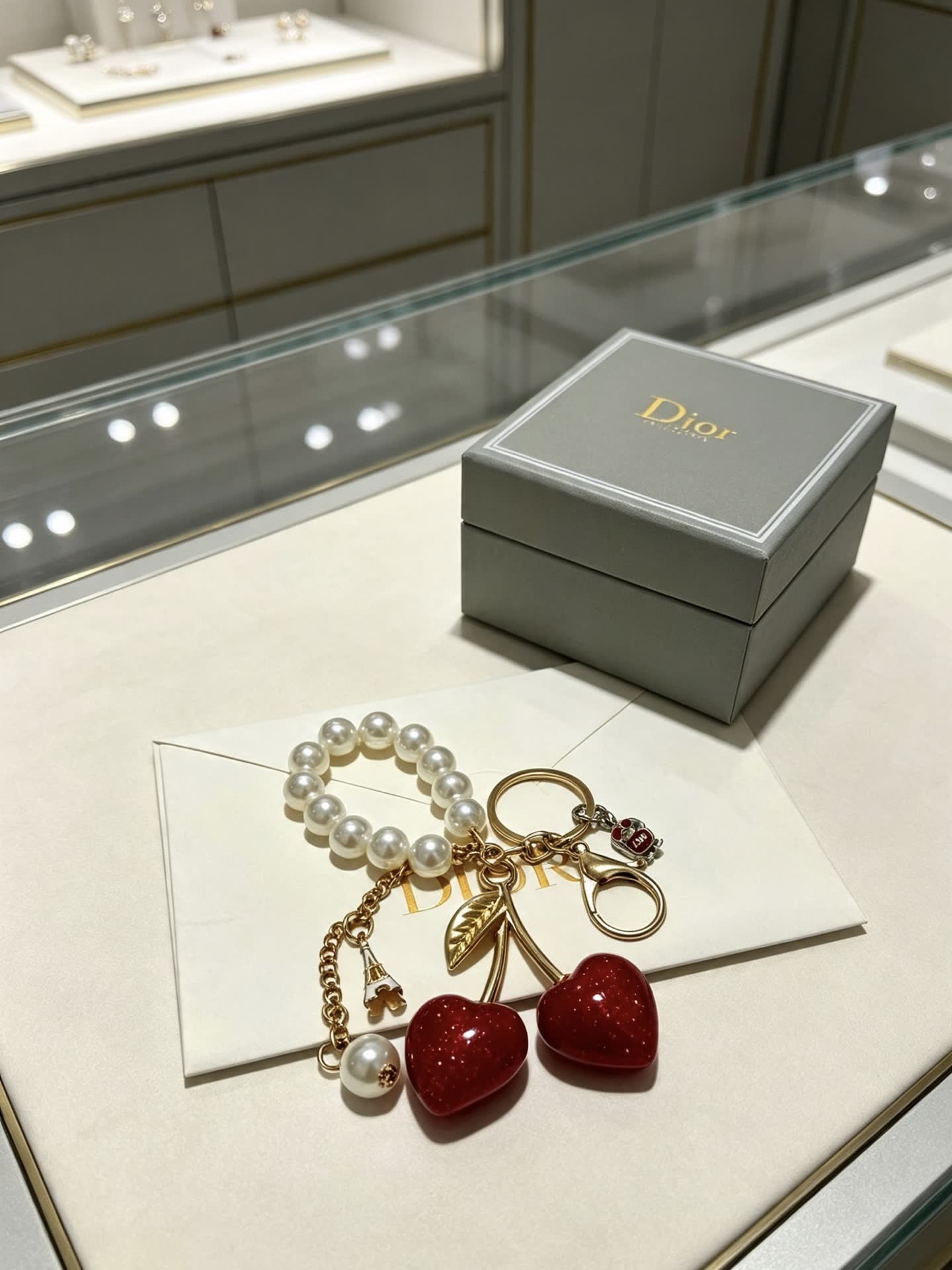 Dior Cherry & Pearl Keychain