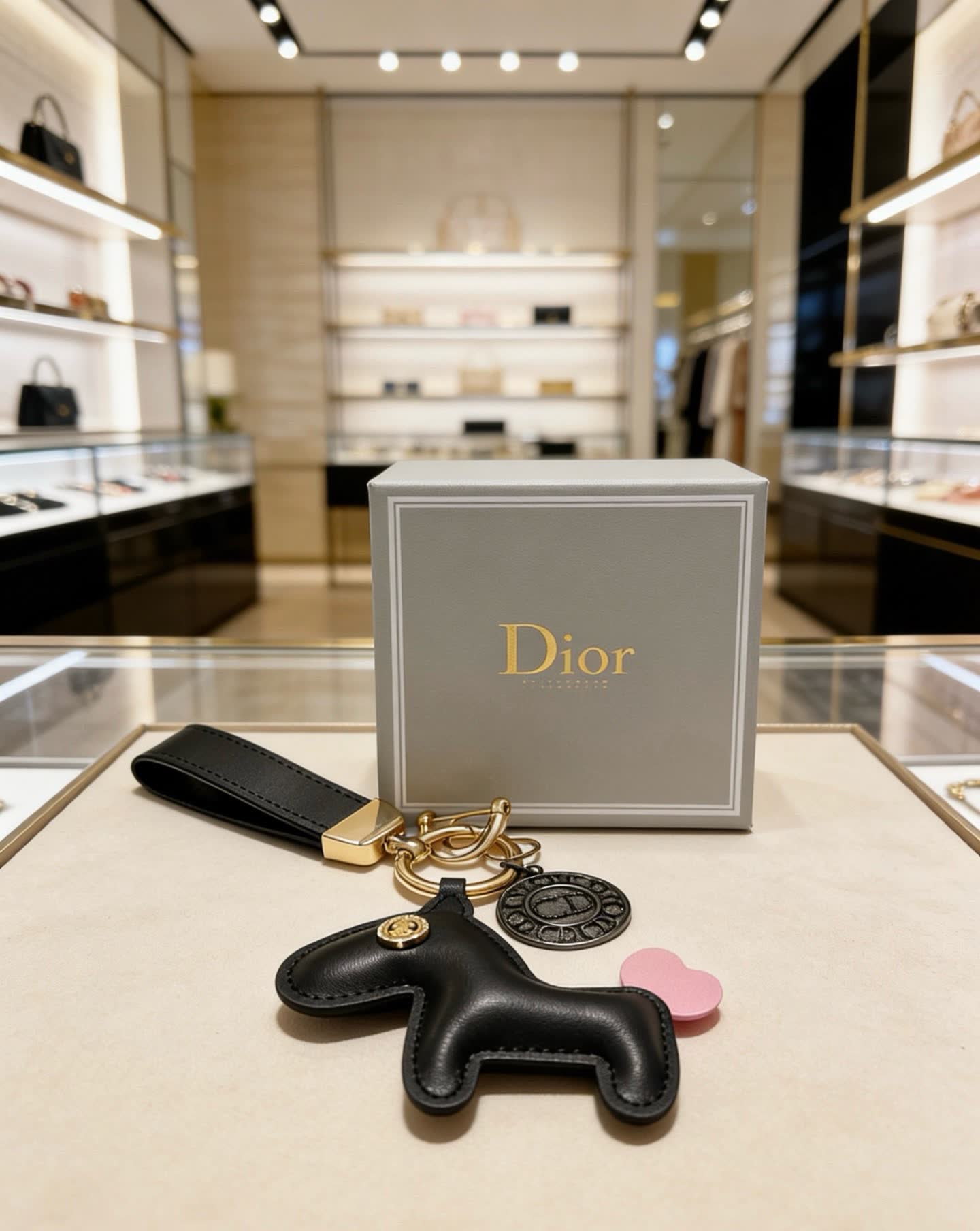 Dior Leather Keychain with Horse Charm