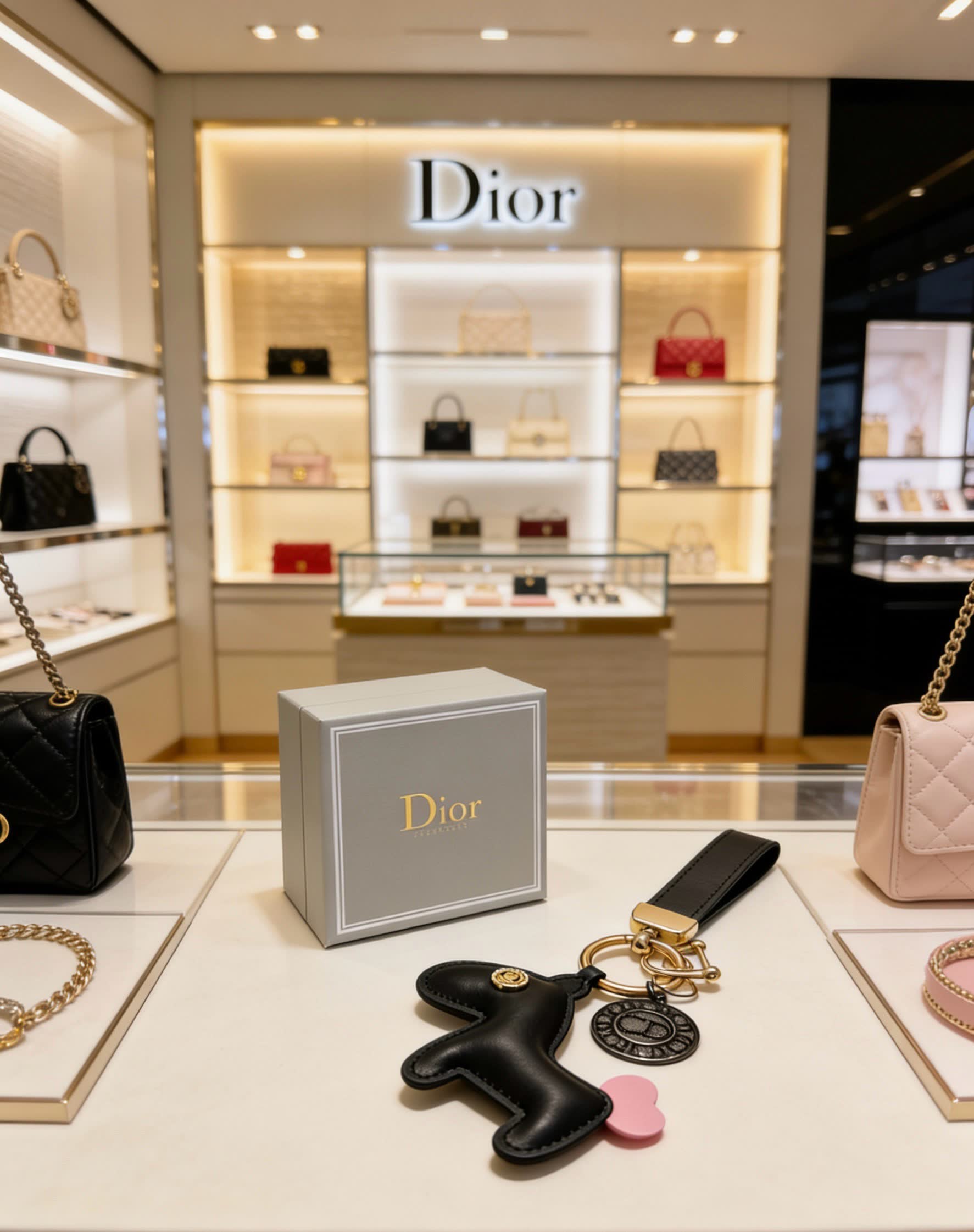 Dior Leather Keychain with Horse Charm
