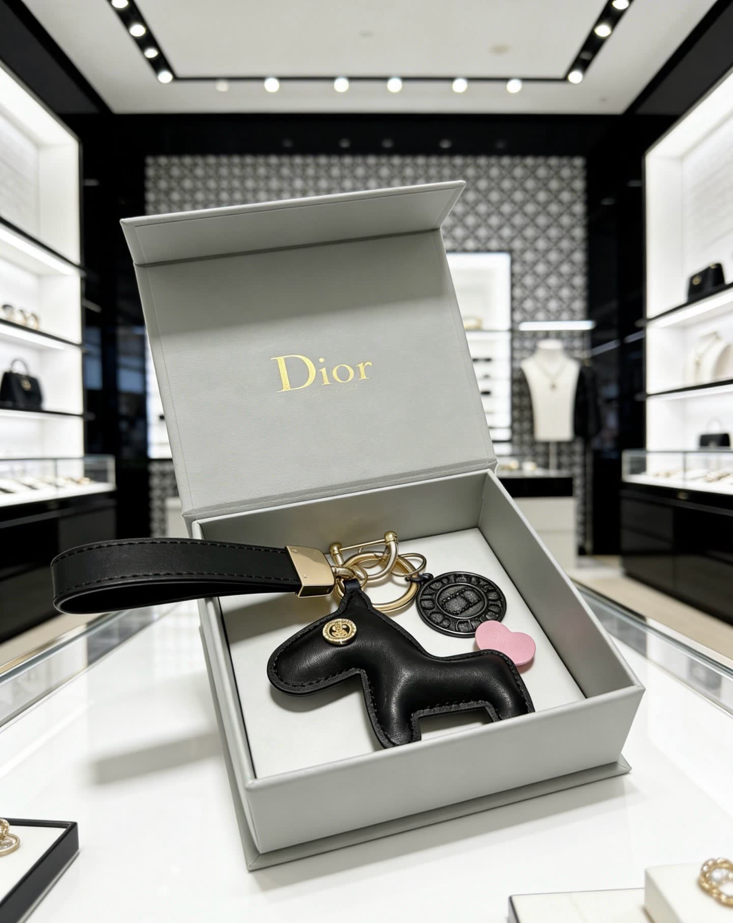 Dior Leather Keychain with Horse Charm