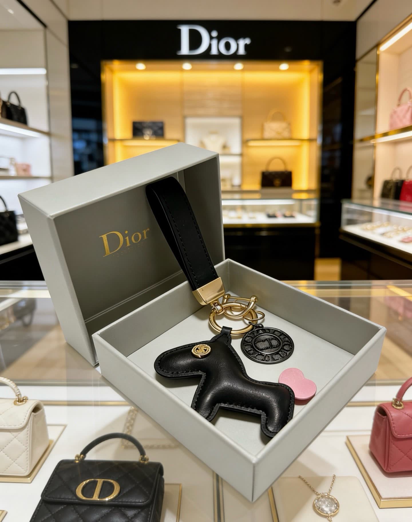 Dior Leather Keychain with Horse Charm