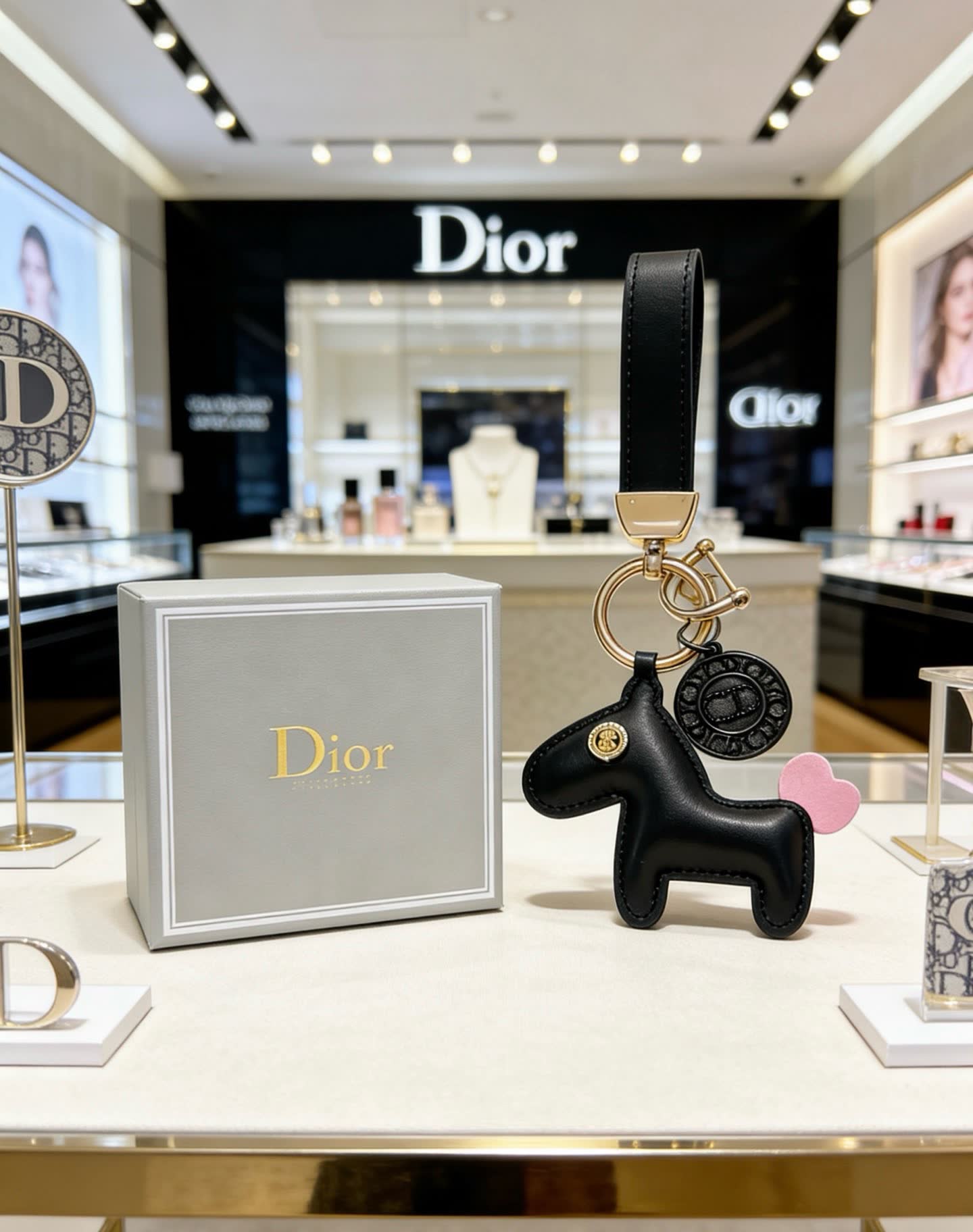 Dior Leather Keychain with Horse Charm