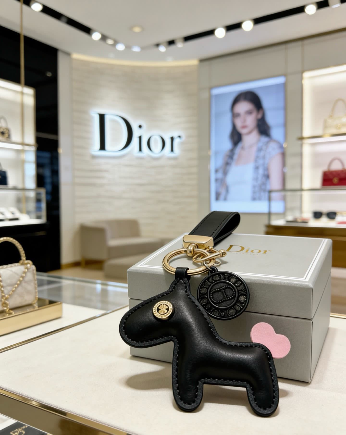 Dior Leather Keychain with Horse Charm