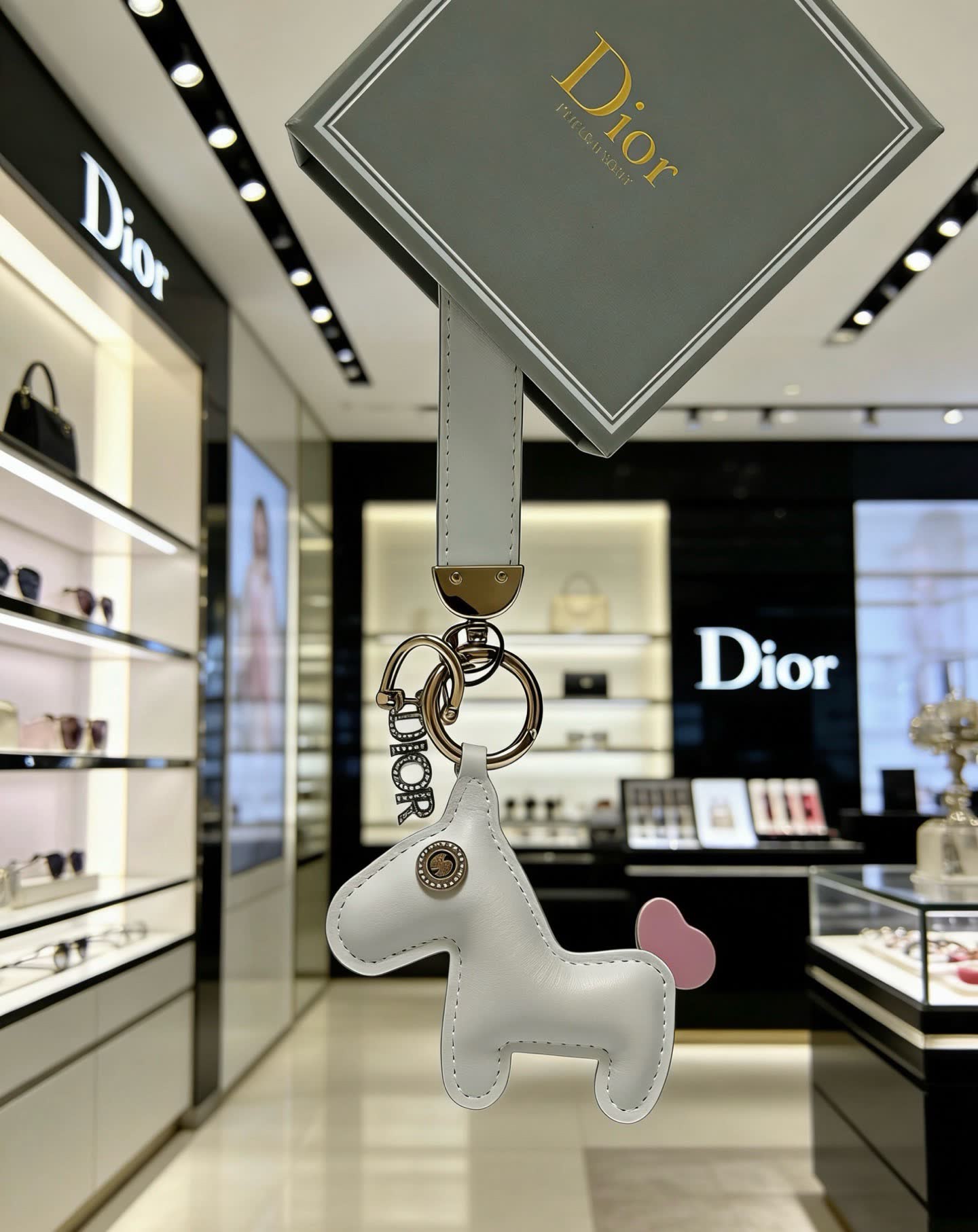 Dior Leather Keychain with Unicorn Charm