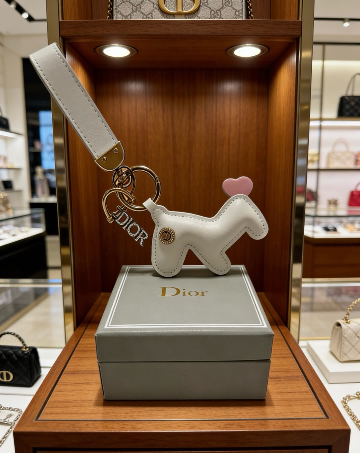 Dior Leather Keychain with Unicorn Charm