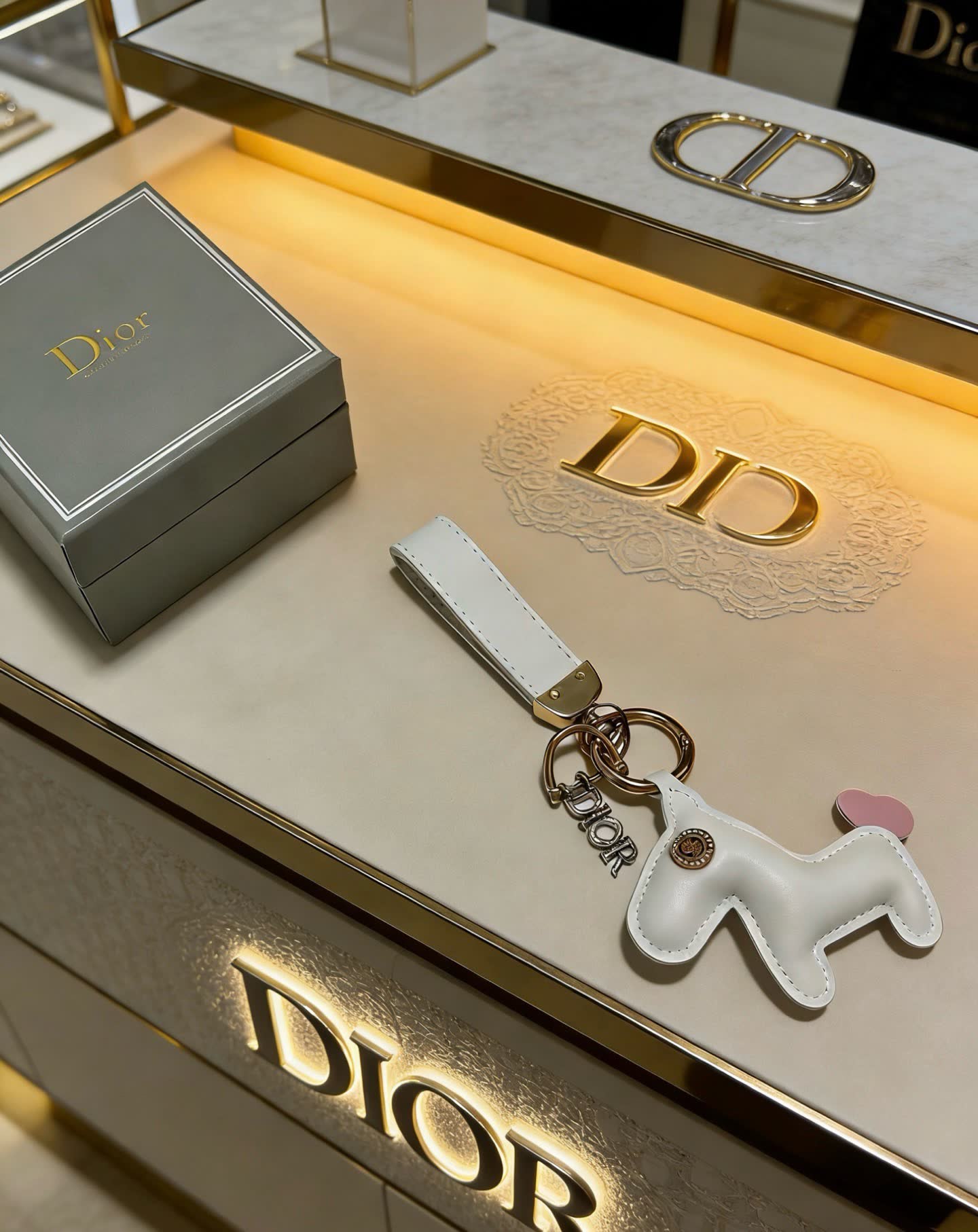 Dior Leather Keychain with Unicorn Charm