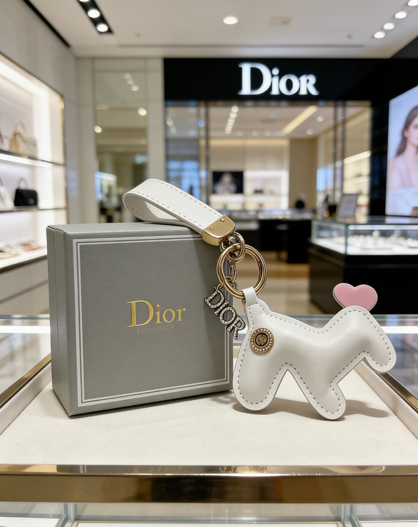 Dior Leather Keychain with Unicorn Charm