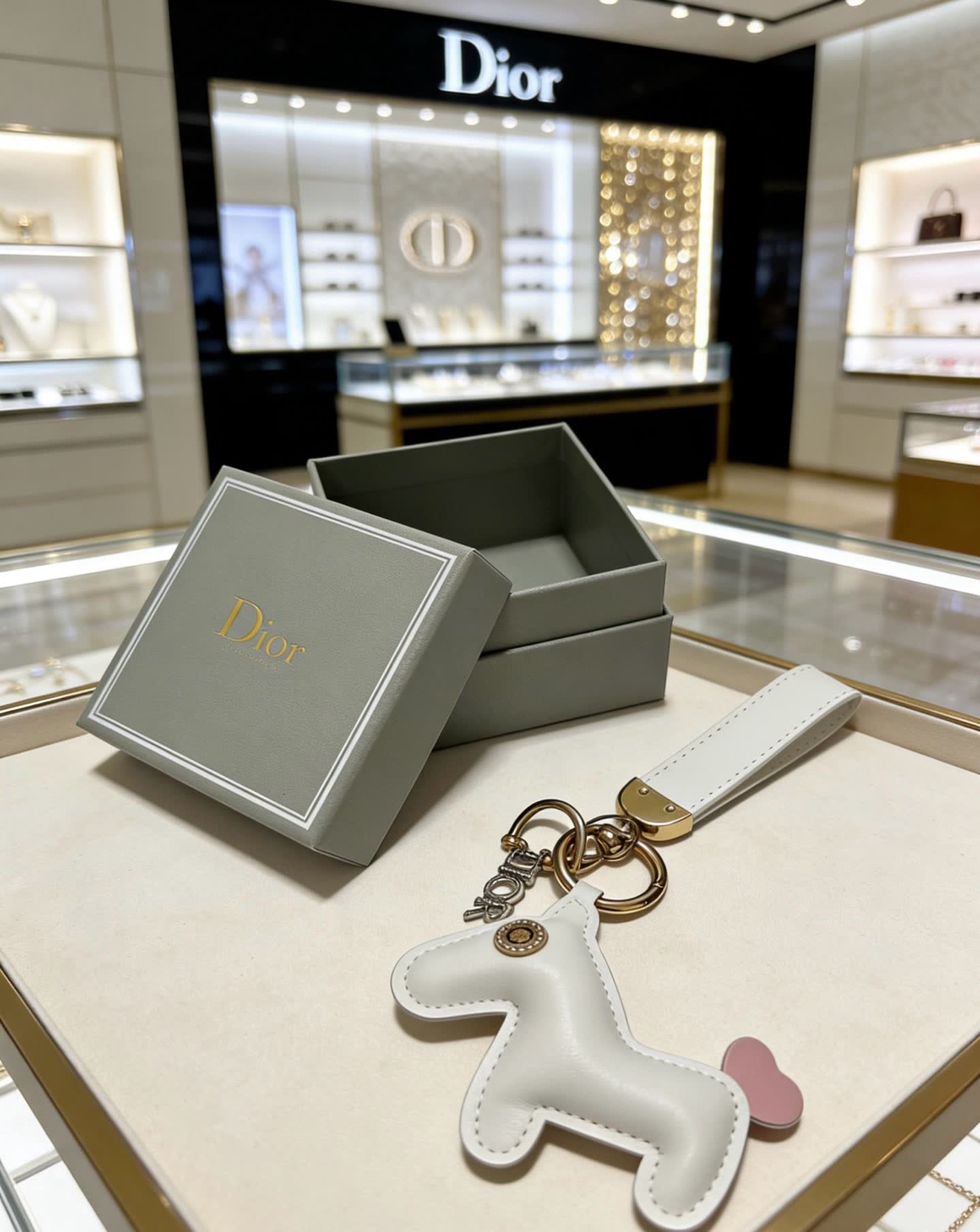 Dior Leather Keychain with Unicorn Charm