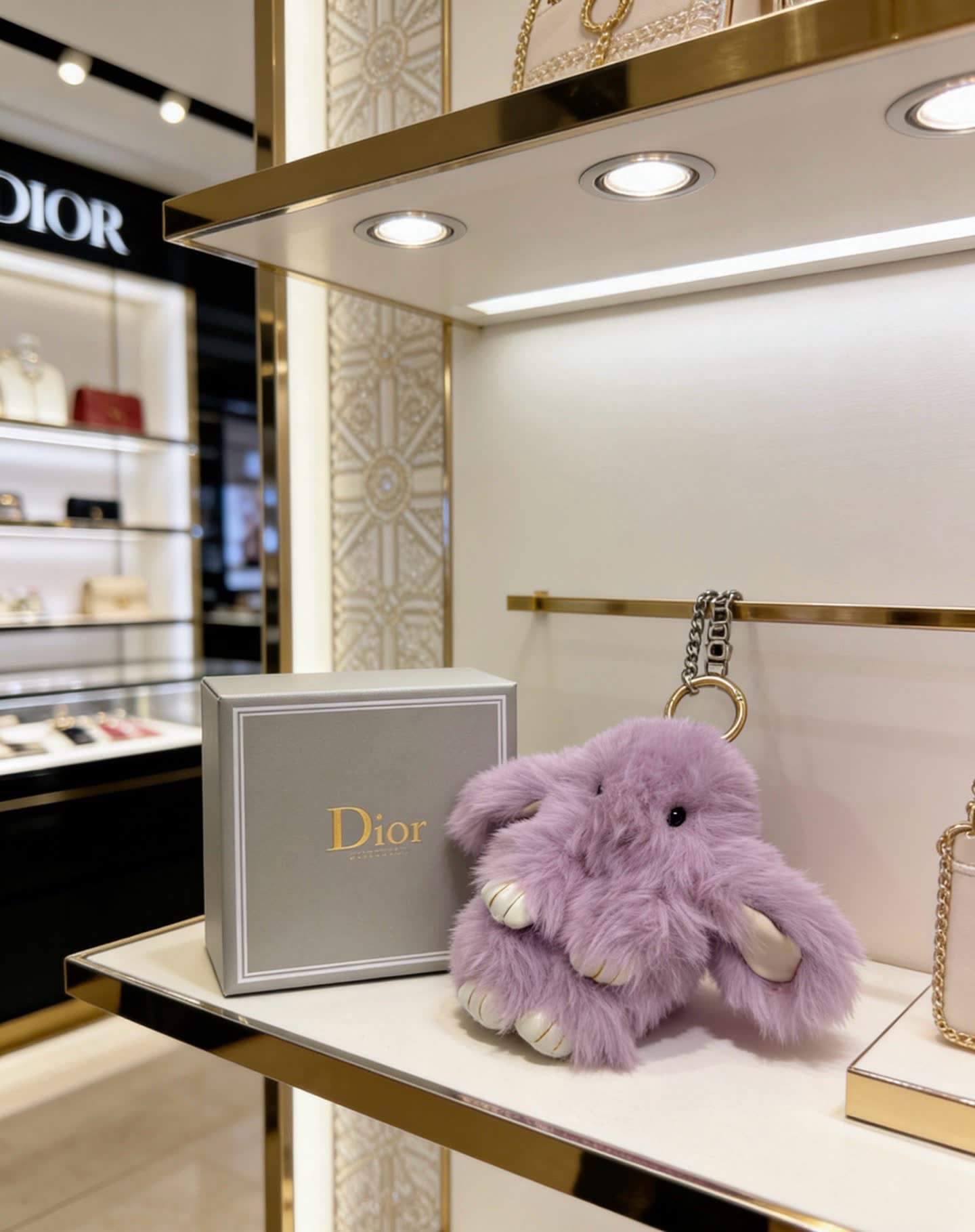 Dior Purple Fluffy Elephant Keychain