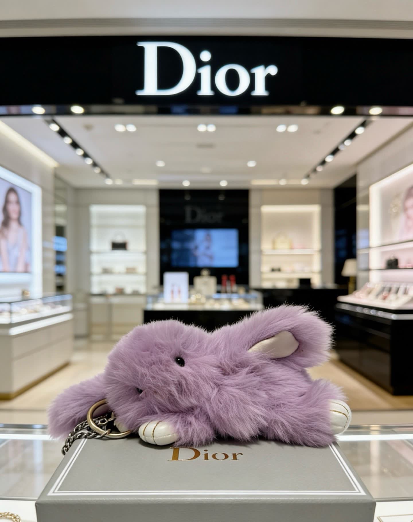 Dior Purple Fluffy Elephant Keychain