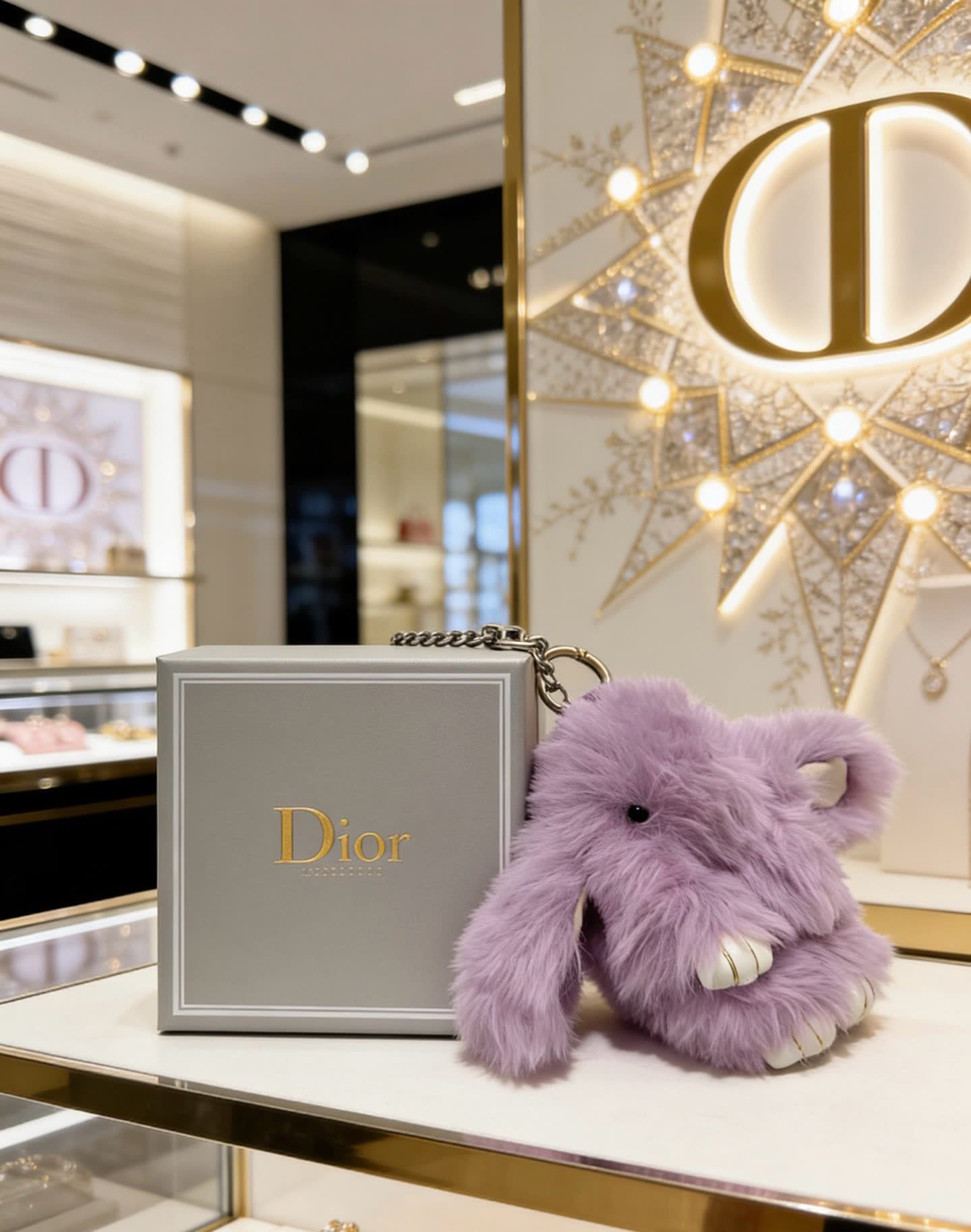 Dior Purple Fluffy Elephant Keychain
