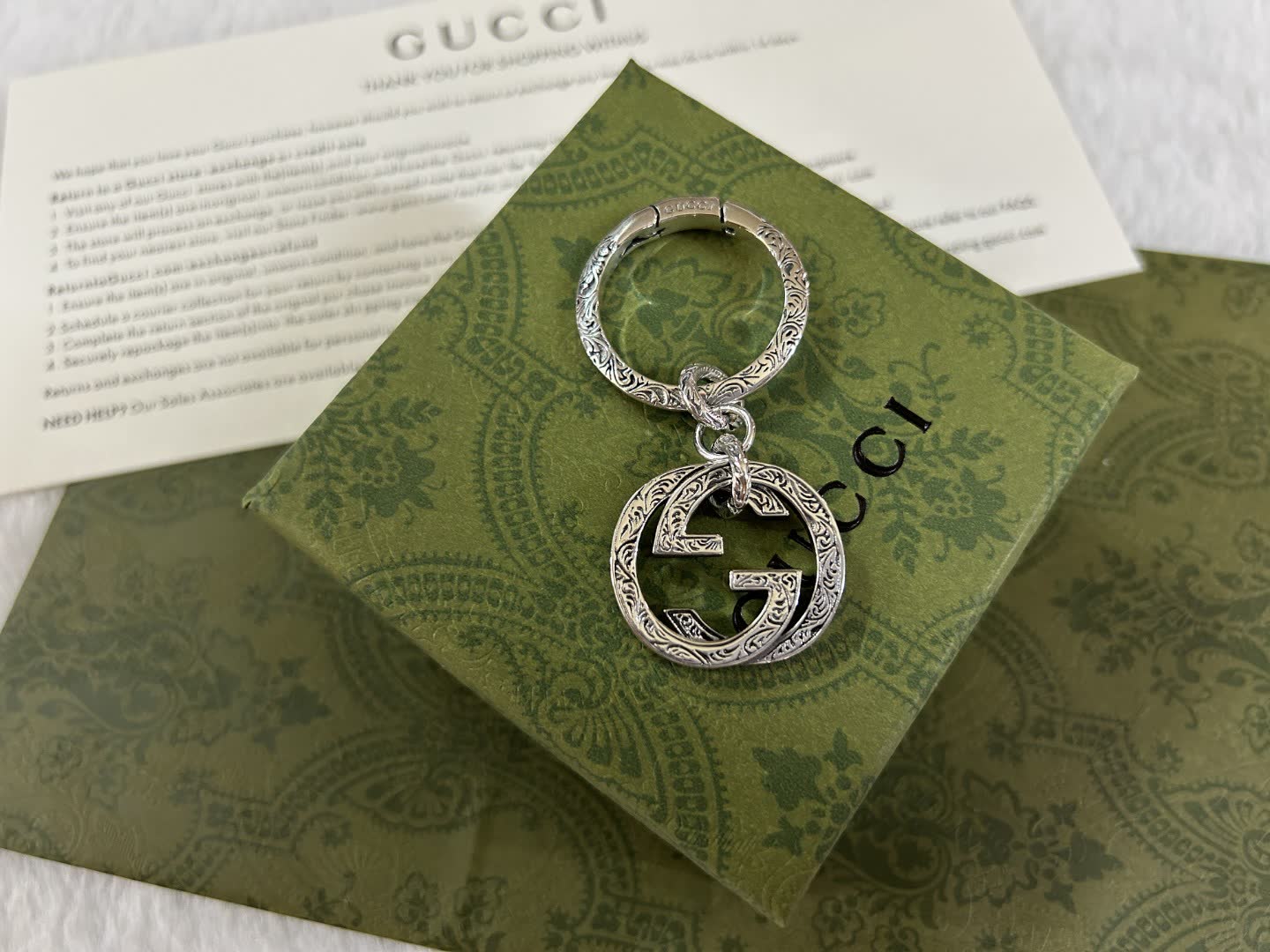 Gucci Silver Keychain with Interlocking G Logo