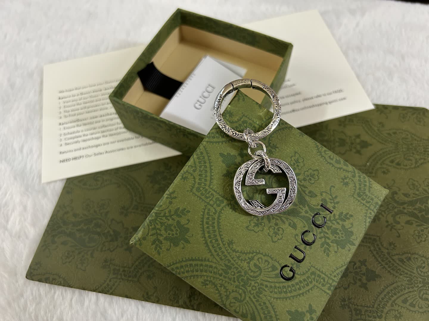 Gucci Silver Keychain with Interlocking G Logo