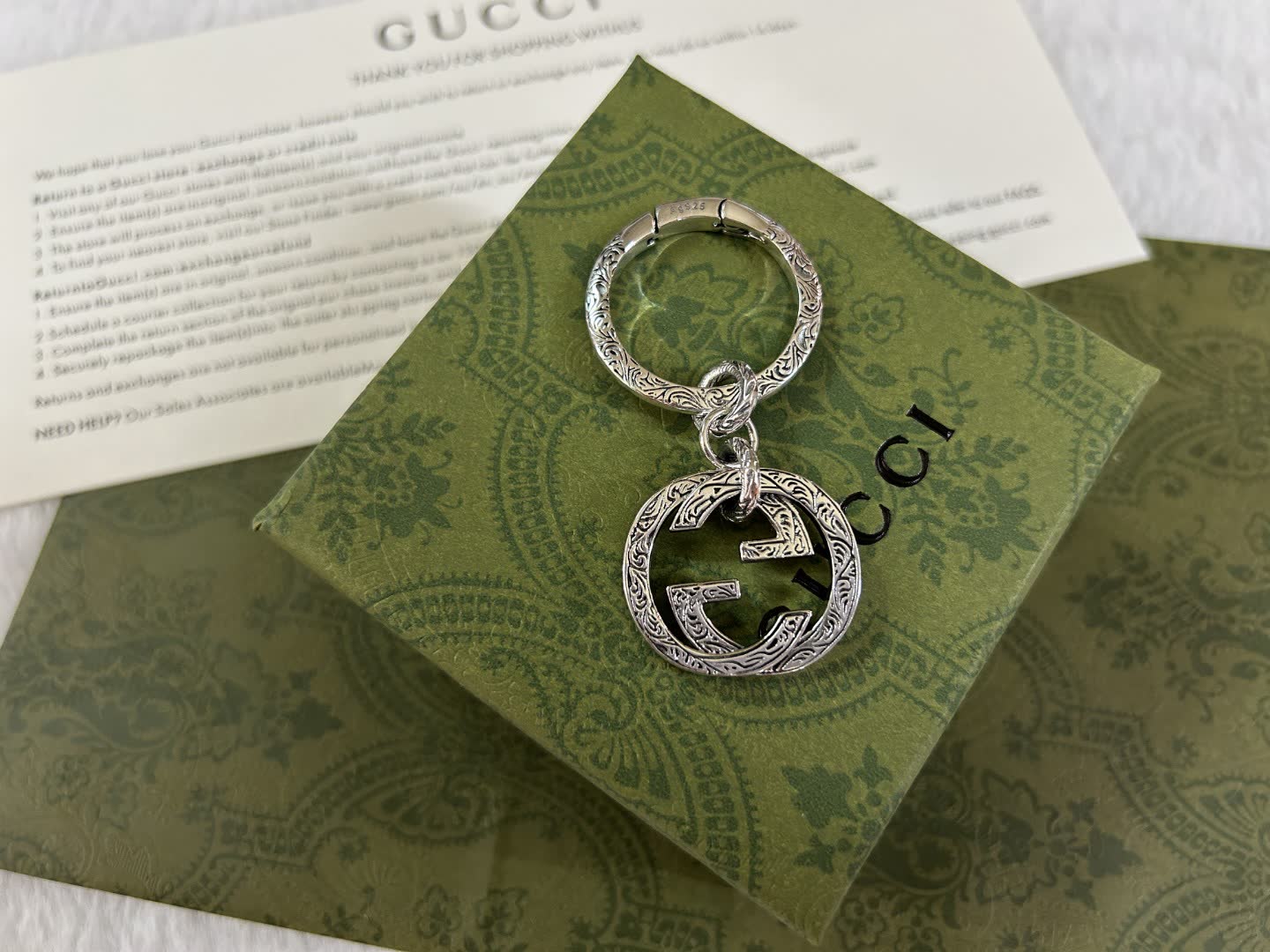 Gucci Silver Keychain with Interlocking G Logo