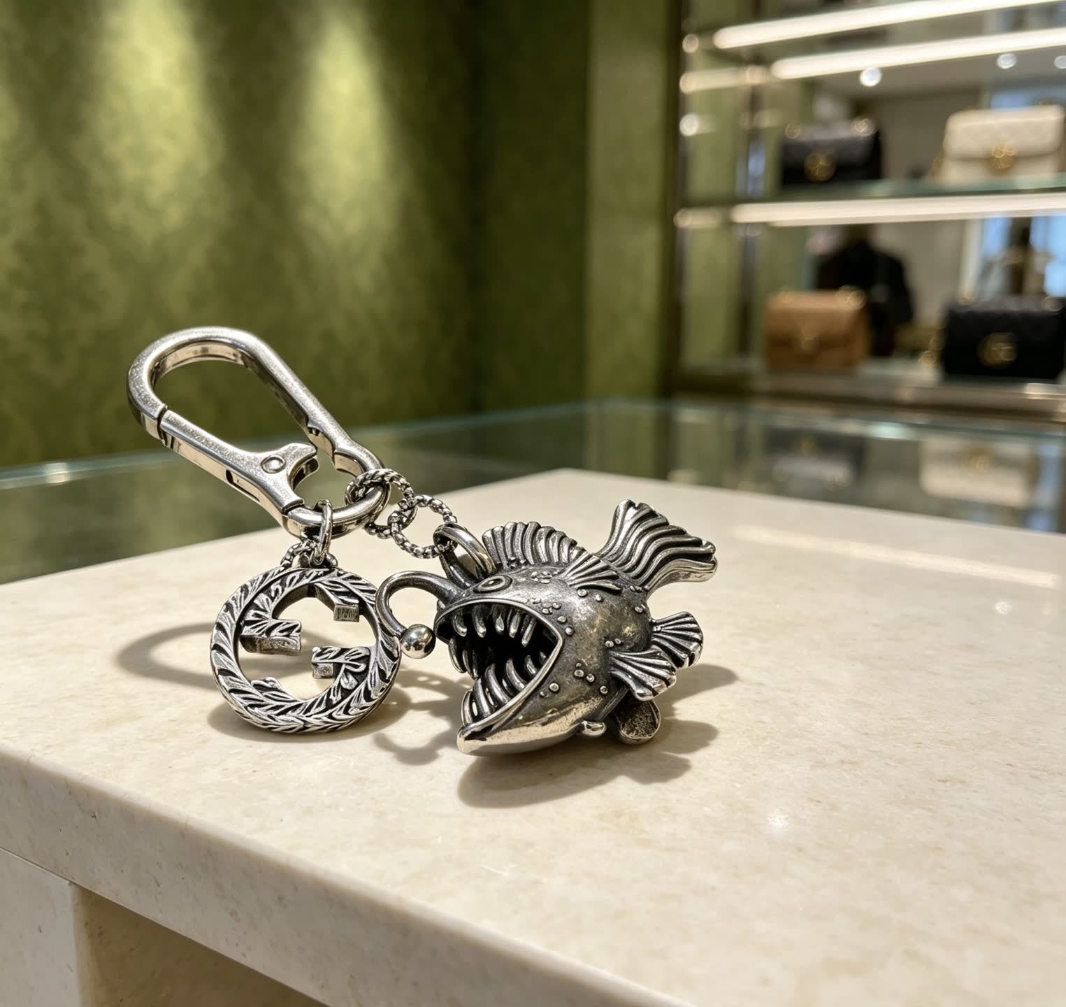 Gucci Silver Fish Keychain