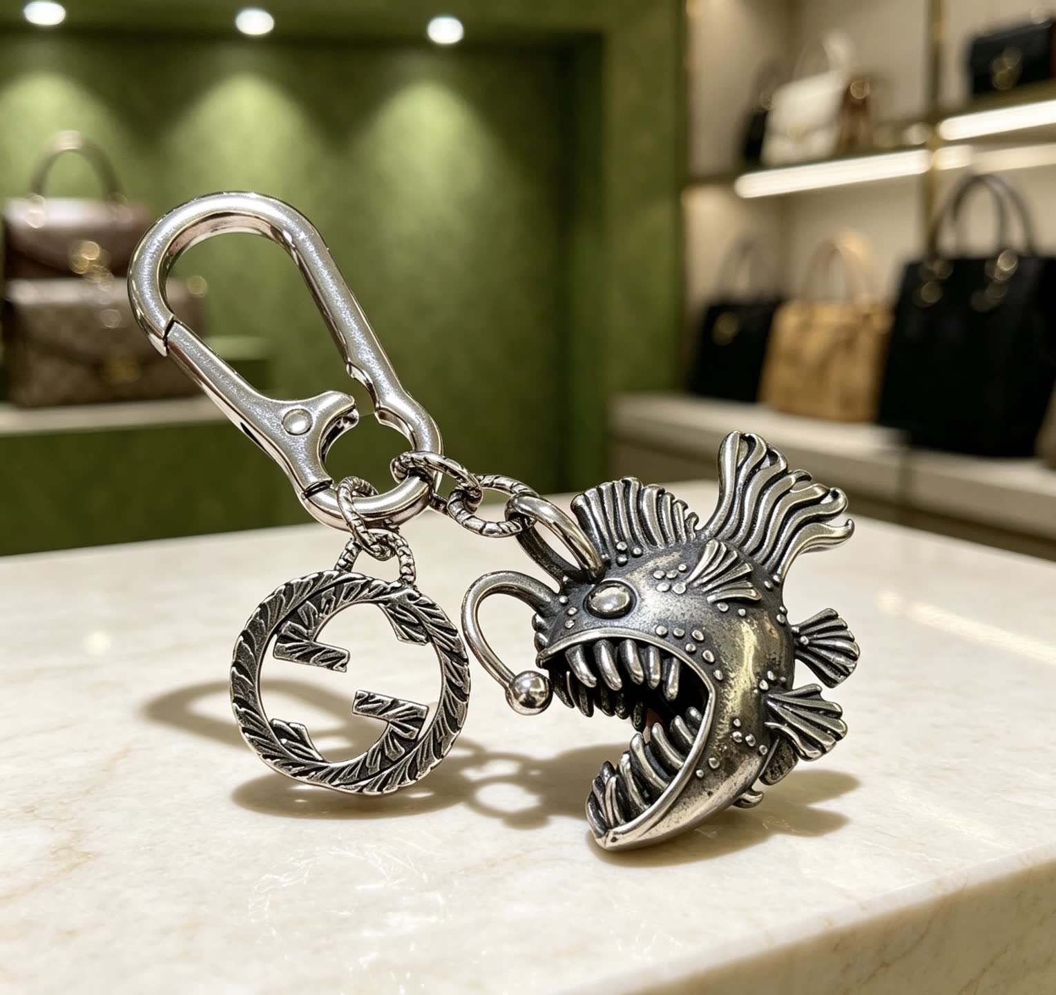Gucci Silver Fish Keychain