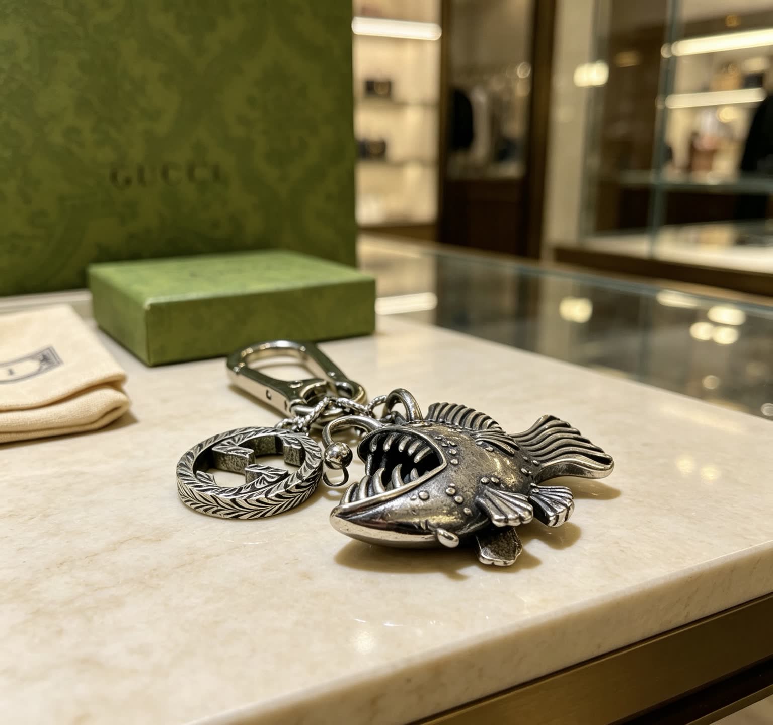 Gucci Silver Fish Keychain