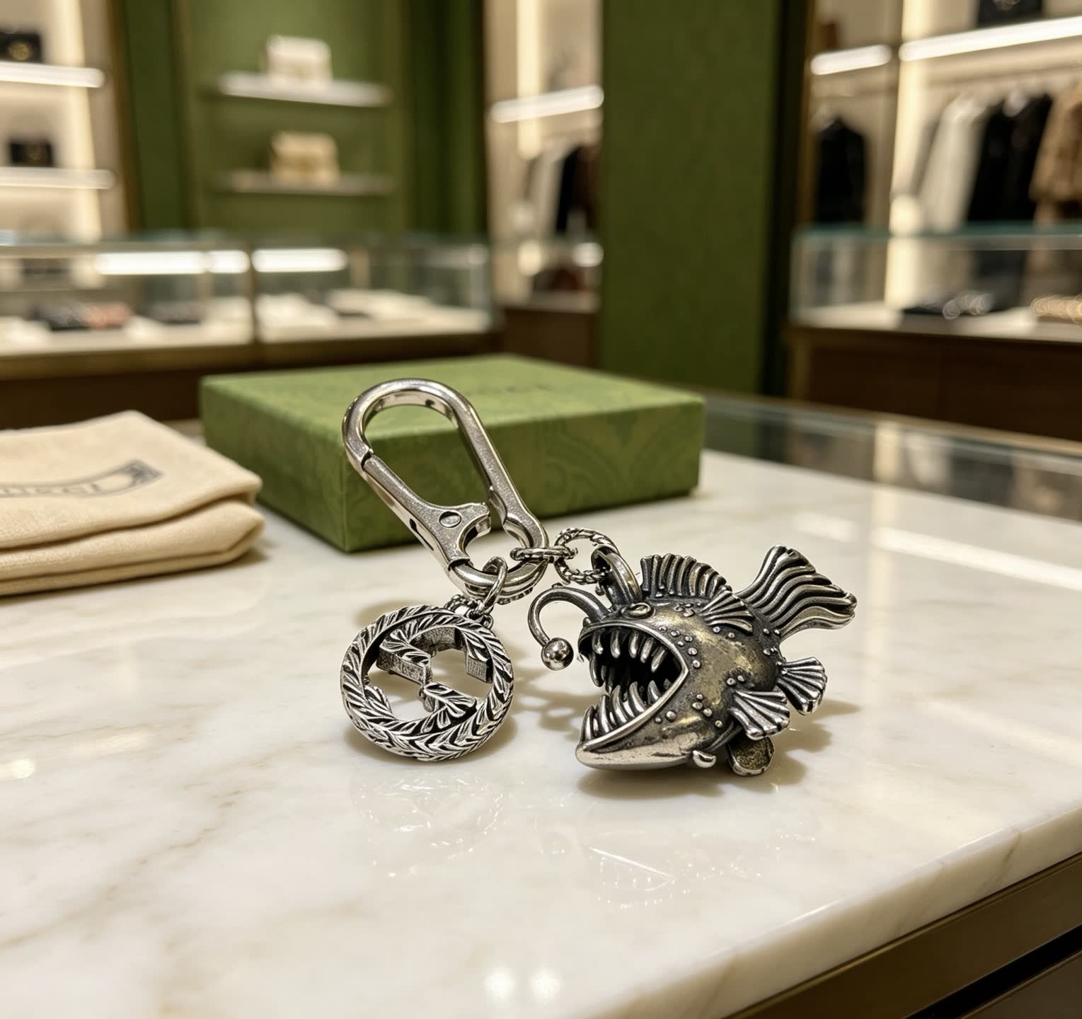 Gucci Silver Fish Keychain