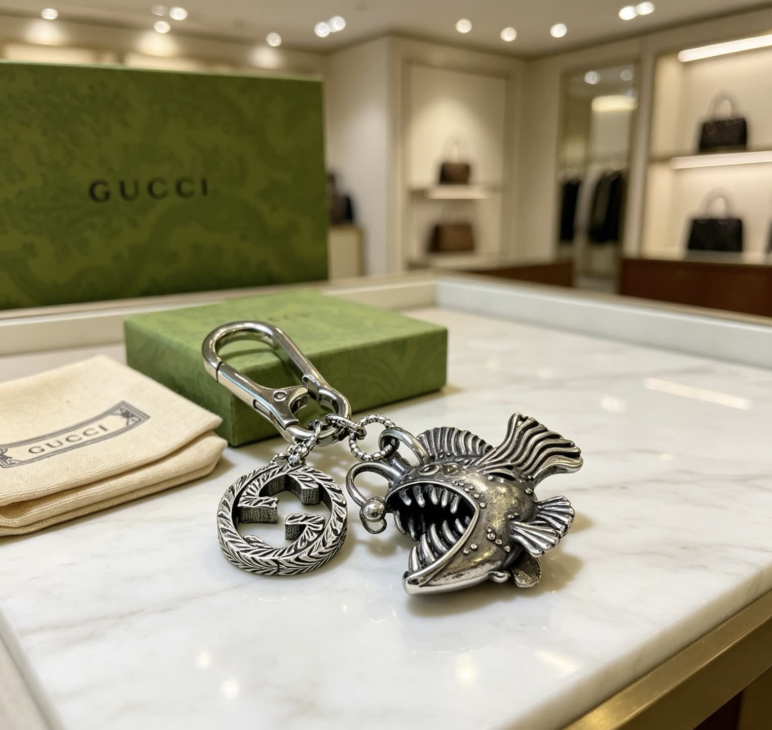 Gucci Silver Fish Keychain