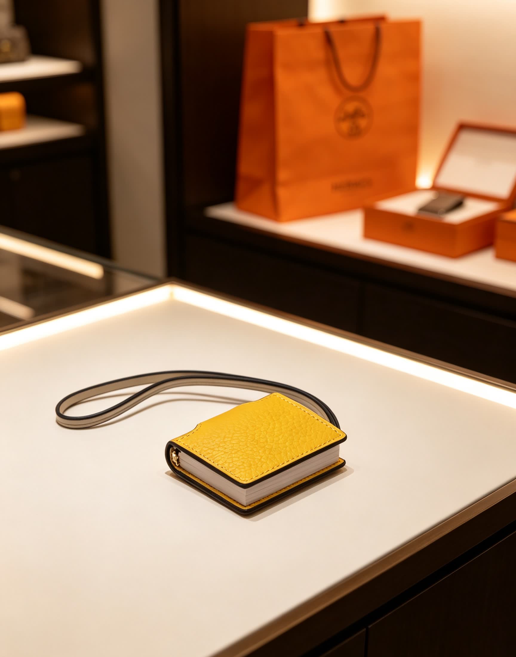 Hermes Yellow Leather Keychain with Strap