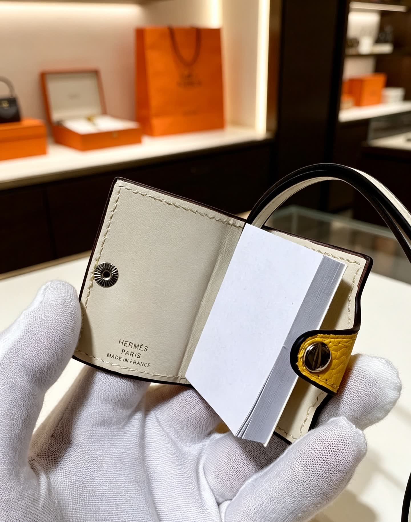 Hermes Yellow Leather Keychain with Strap