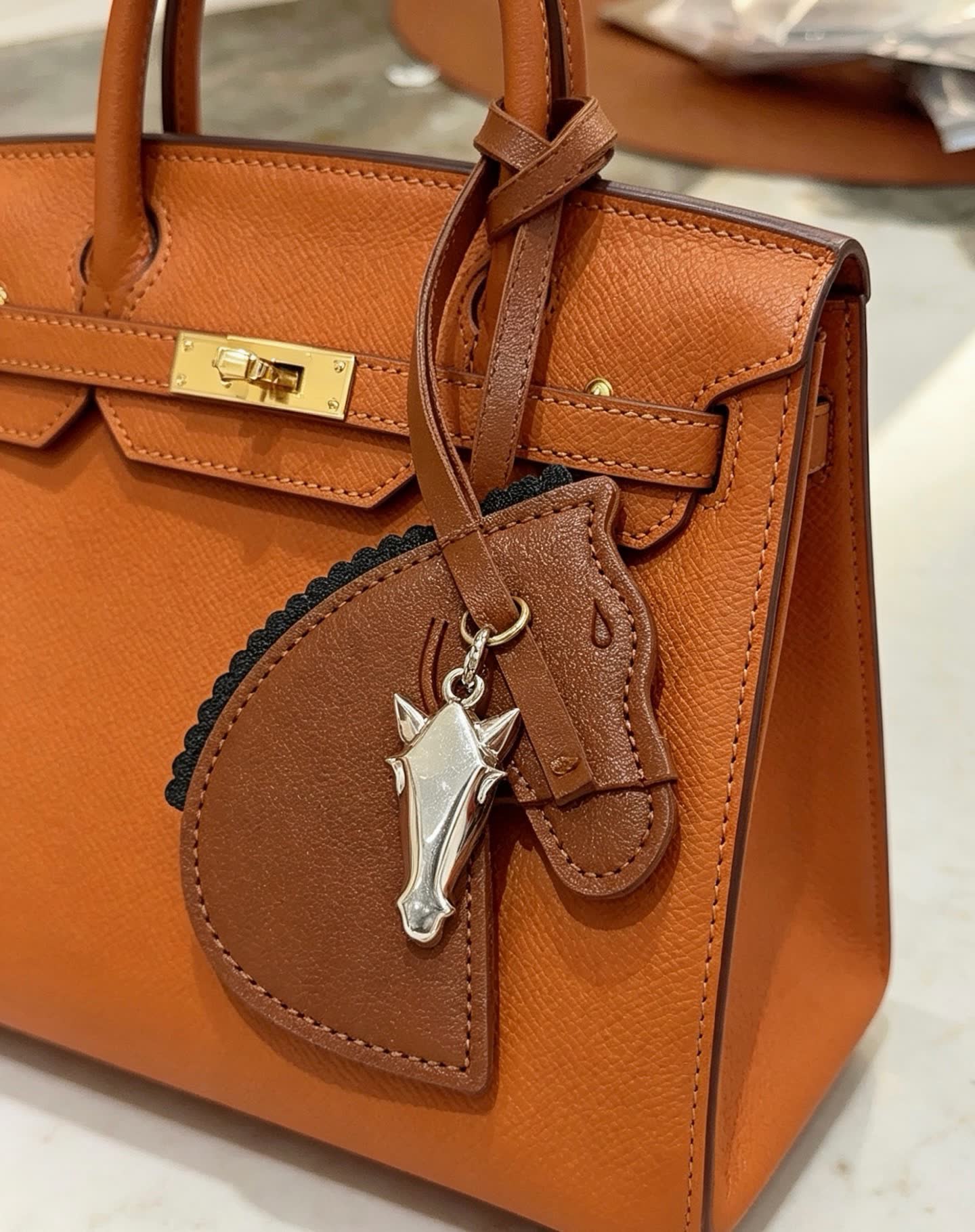 Hermes Silver Horse Head Keychain