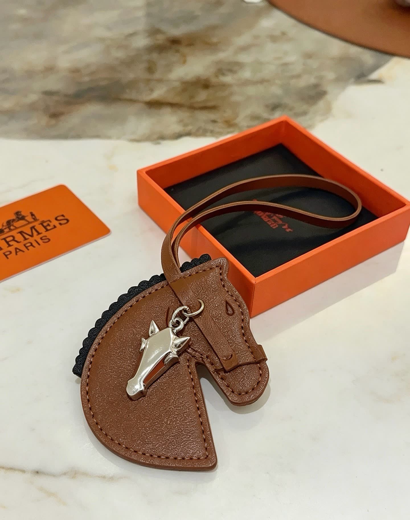 Hermes Silver Horse Head Keychain