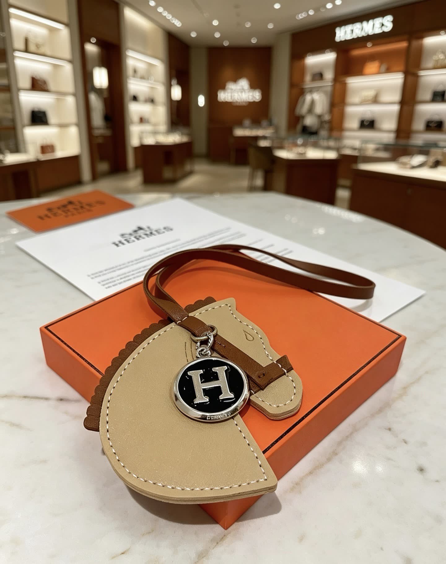 Hermes Leather Handbag with Horse Head Keychain