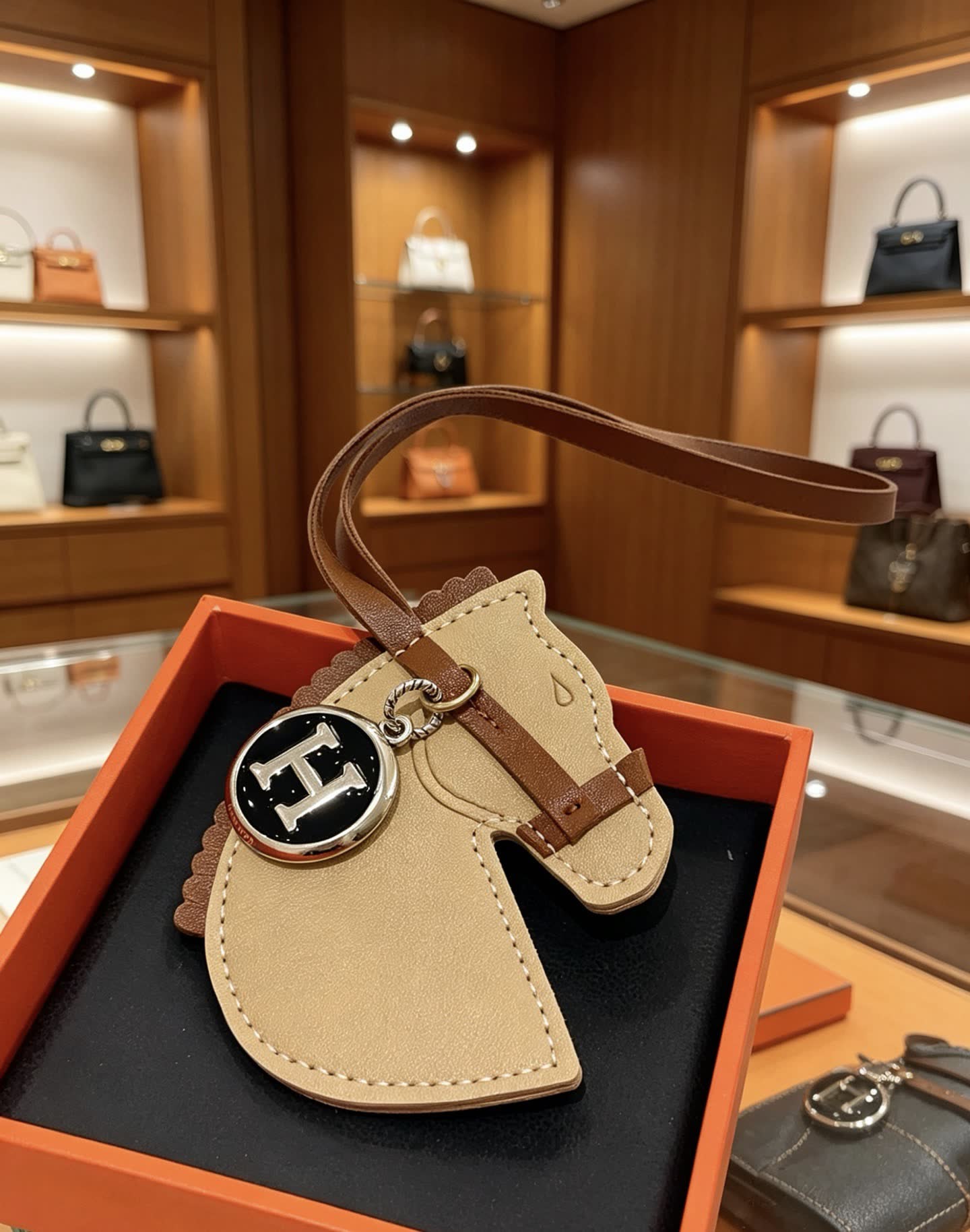 Hermes Leather Handbag with Horse Head Keychain