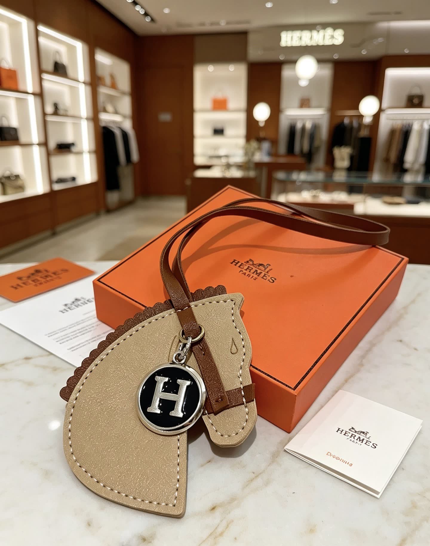 Hermes Leather Handbag with Horse Head Keychain