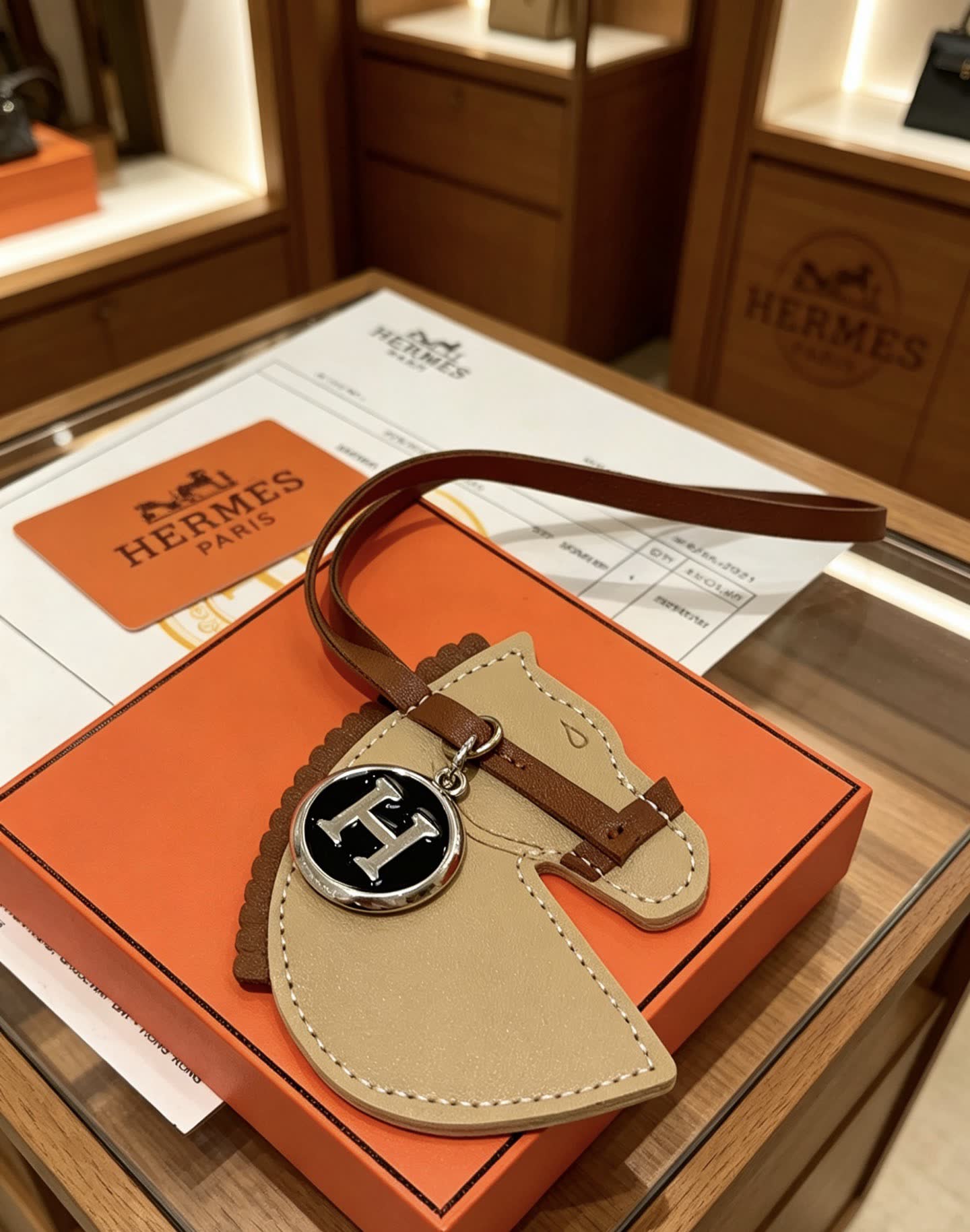 Hermes Leather Handbag with Horse Head Keychain