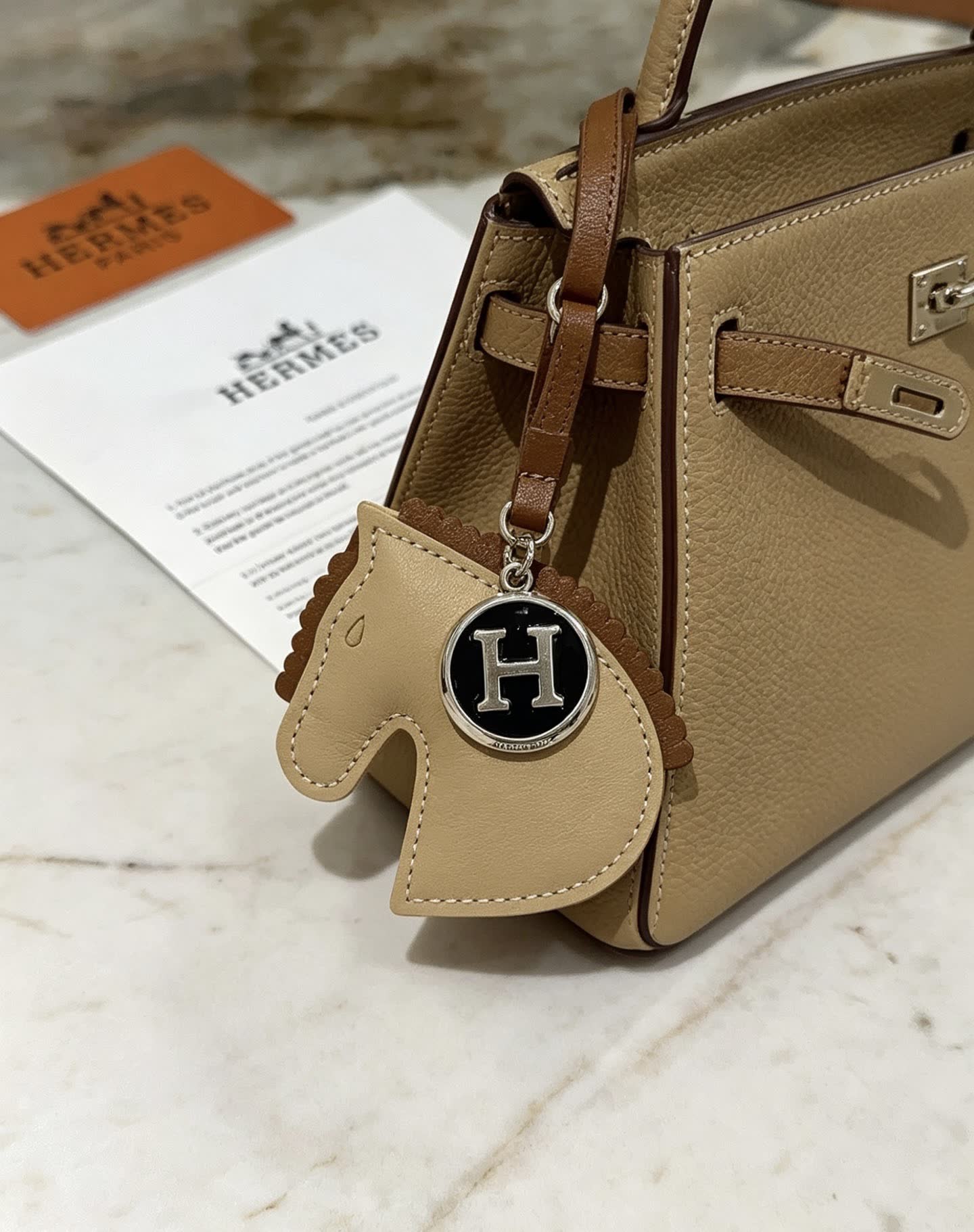 Hermes Leather Handbag with Horse Head Keychain