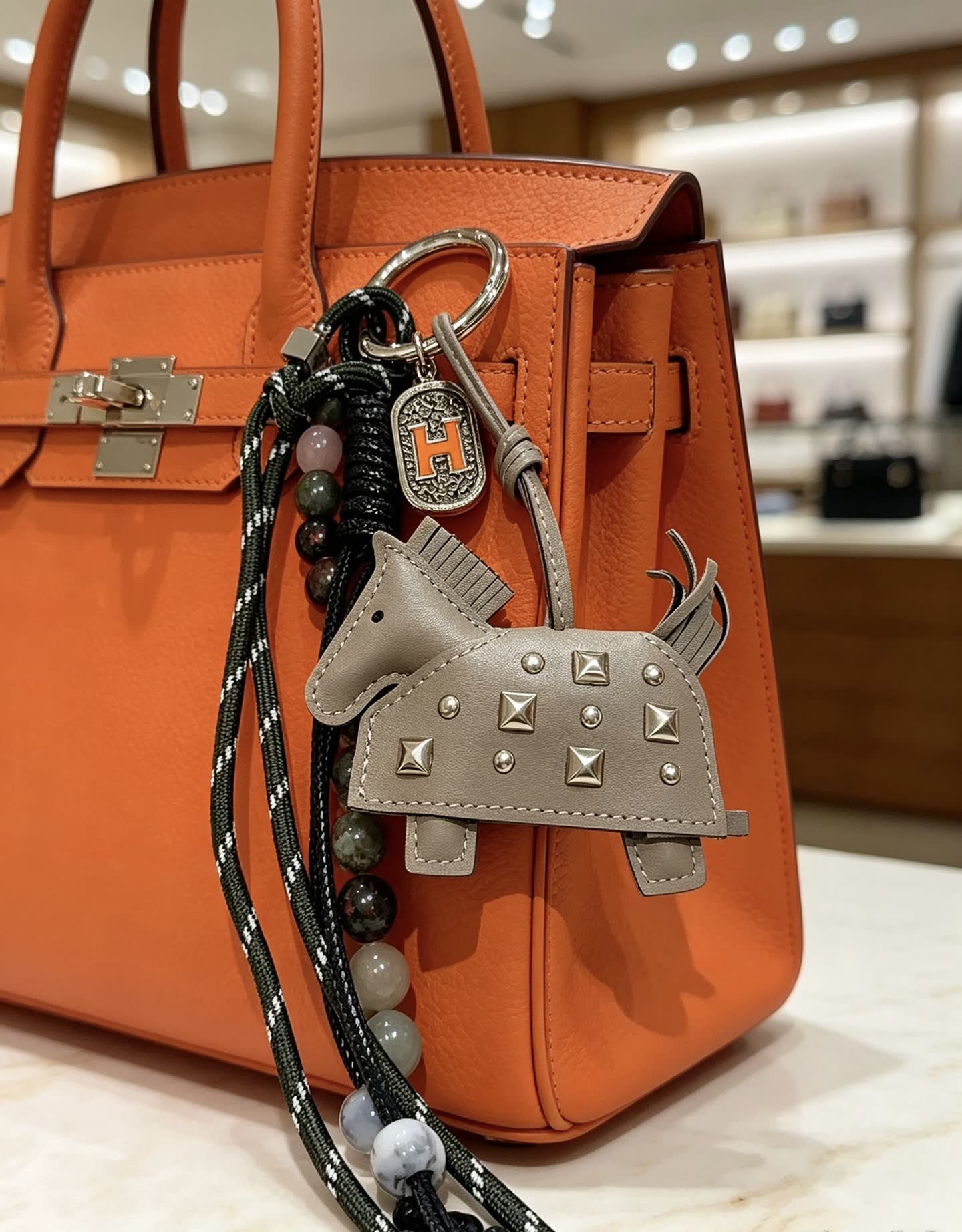 Hermes Hermès Keychain with Beaded Strap and Leather Goat Charm Hermes Hermès Keychain with Beaded Strap and Leather Goat Charm