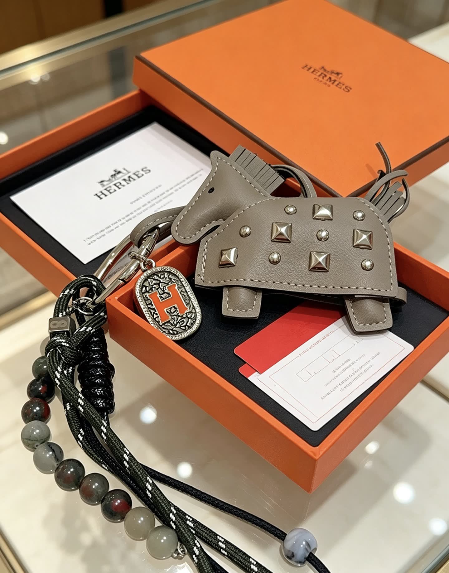 Hermes Hermès Keychain with Beaded Strap and Leather Goat Charm