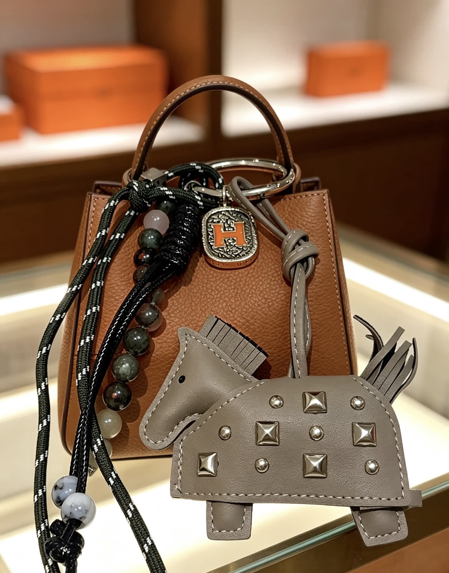 Hermes Hermès Keychain with Beaded Strap and Leather Goat Charm